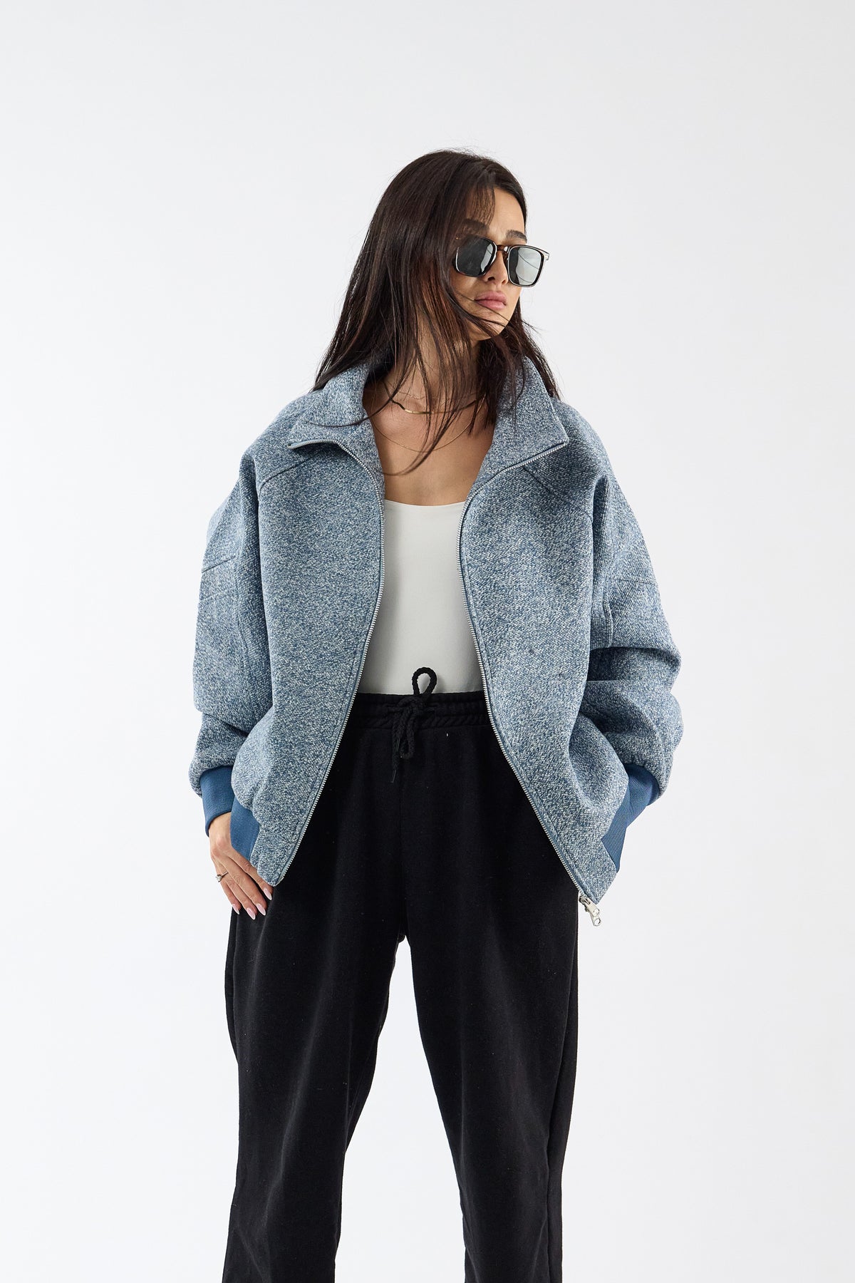 Kırçıllı Mavi Bomber Unisex Ceket COC3710