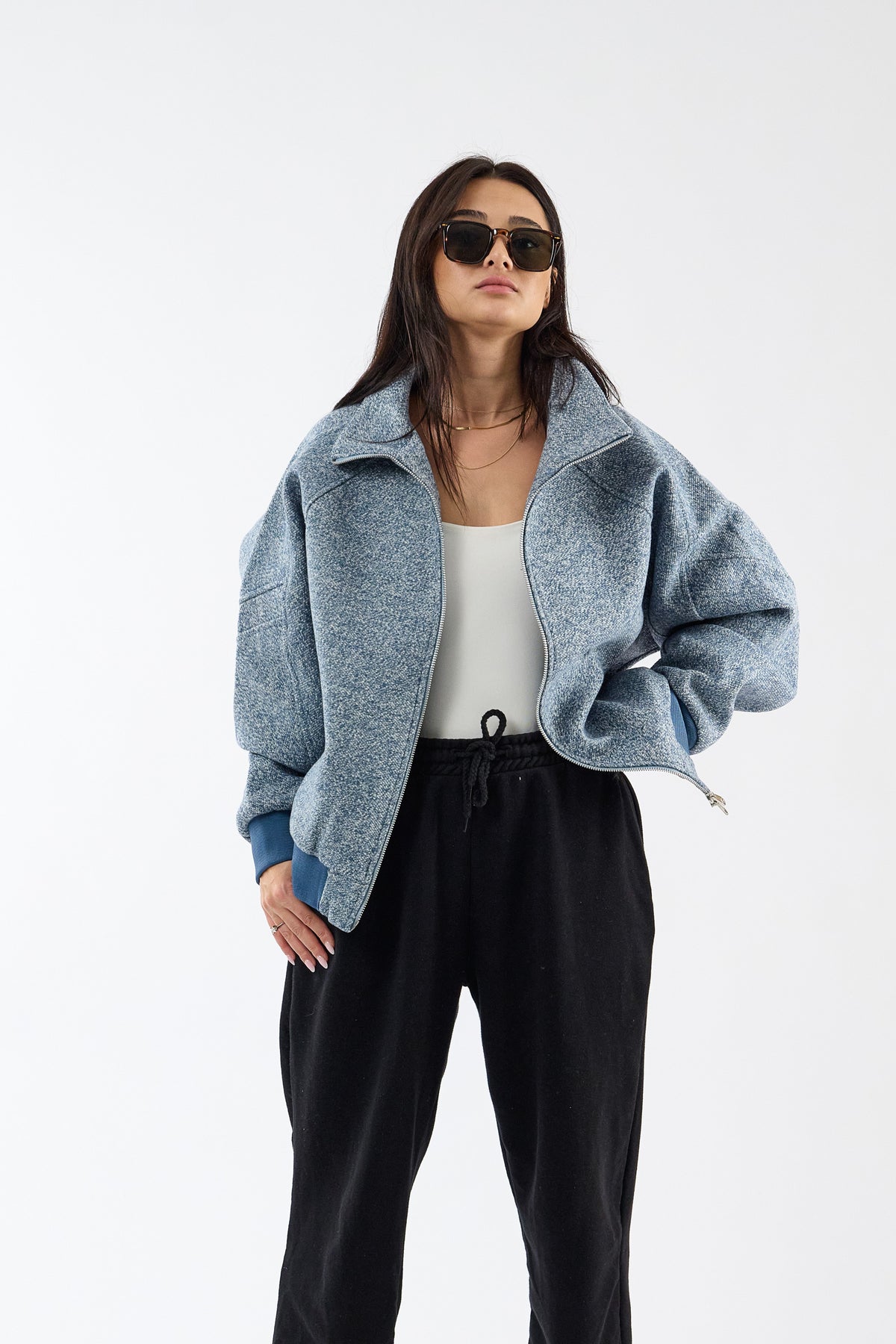 Kırçıllı Mavi Bomber Unisex Ceket COC3710