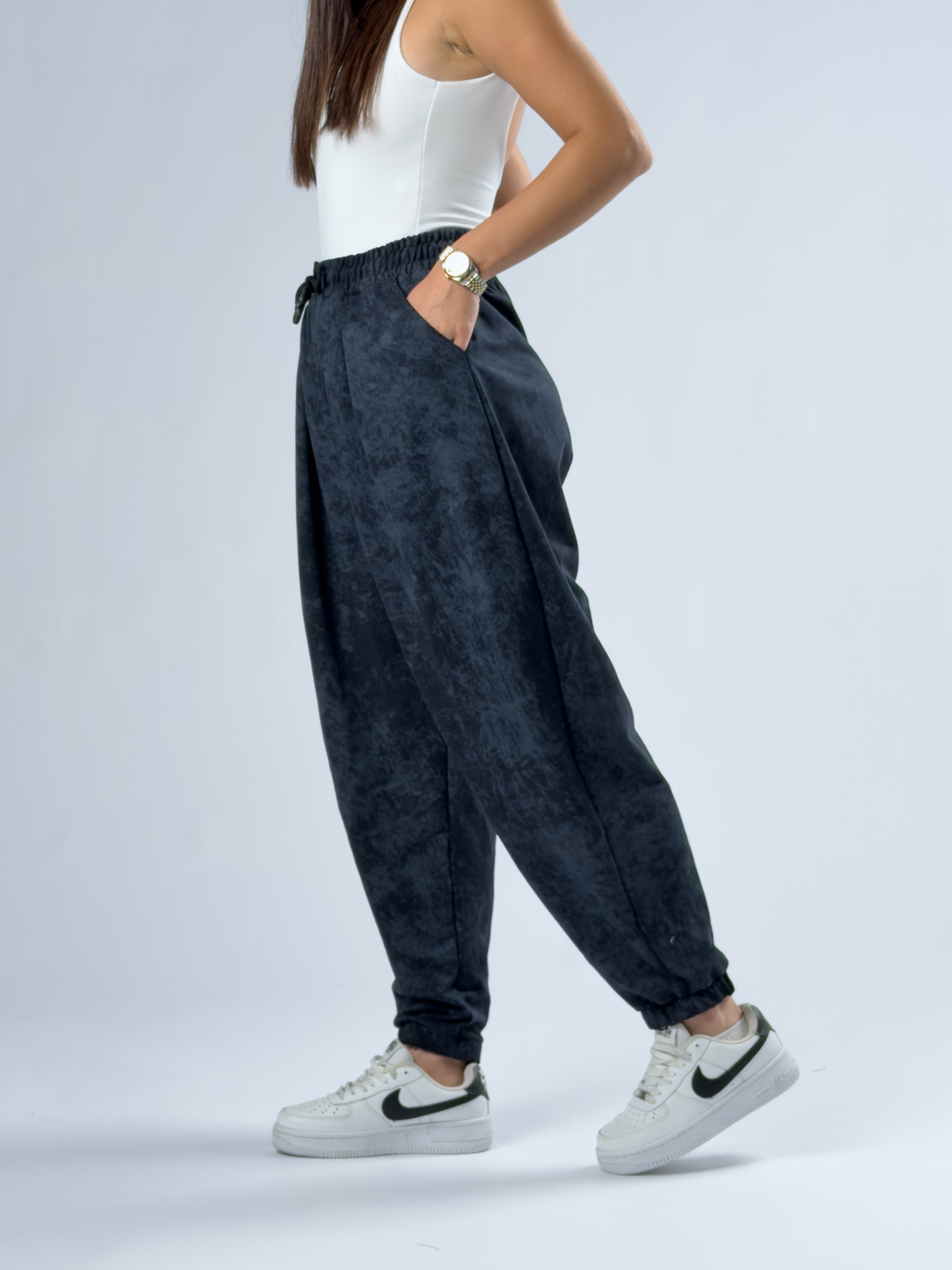 Lacivert Baskılı Kadın Jogger Pantolon COC3345