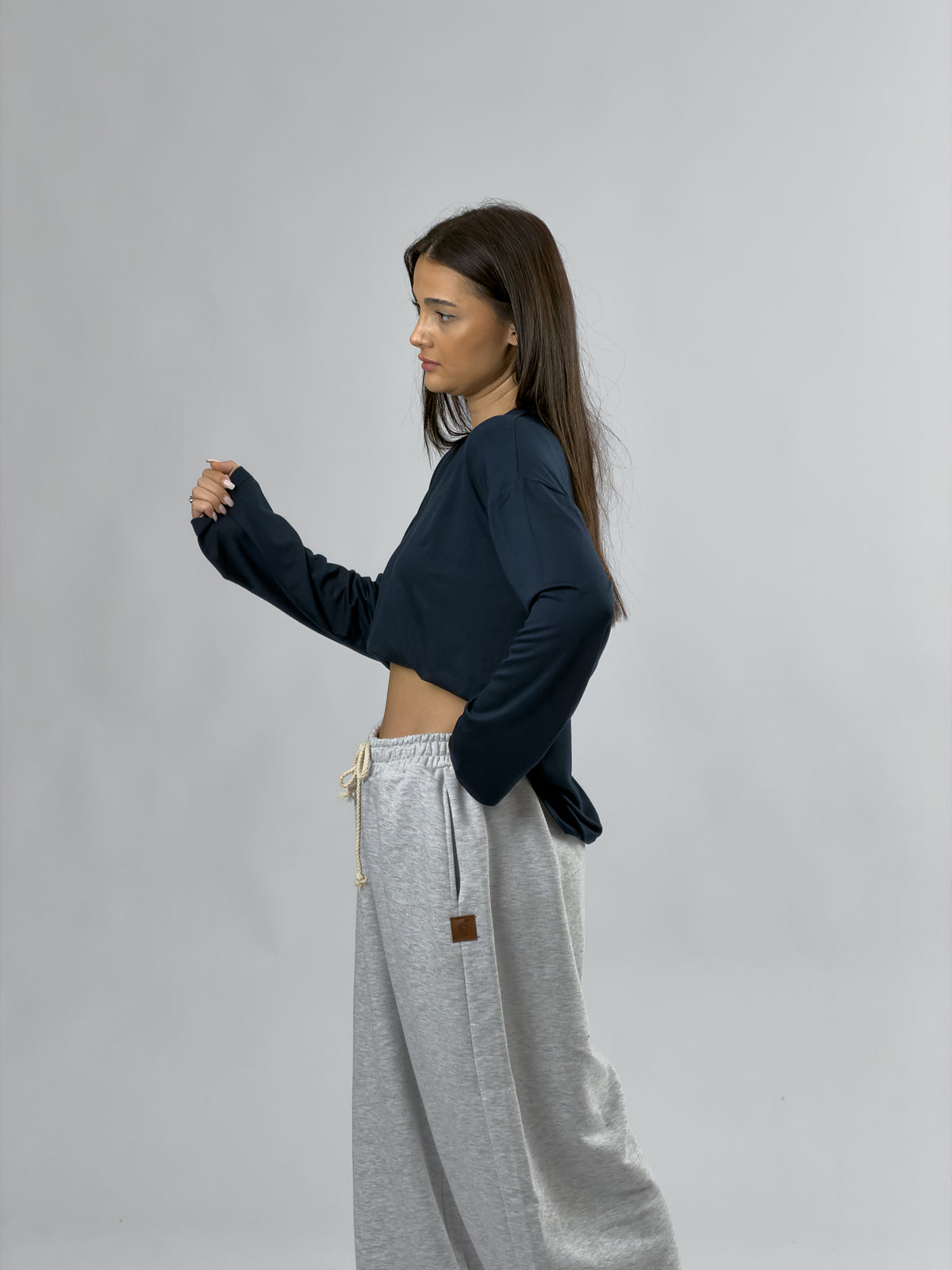 Lacivert Bisiklet Yaka Basic Kadın Sweatshirt COC3547
