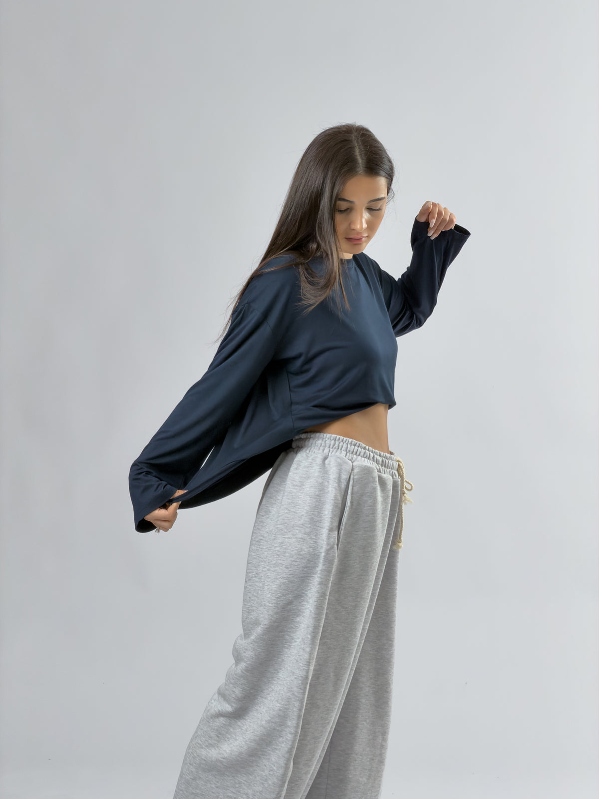 Lacivert Bisiklet Yaka Basic Kadın Sweatshirt COC3547