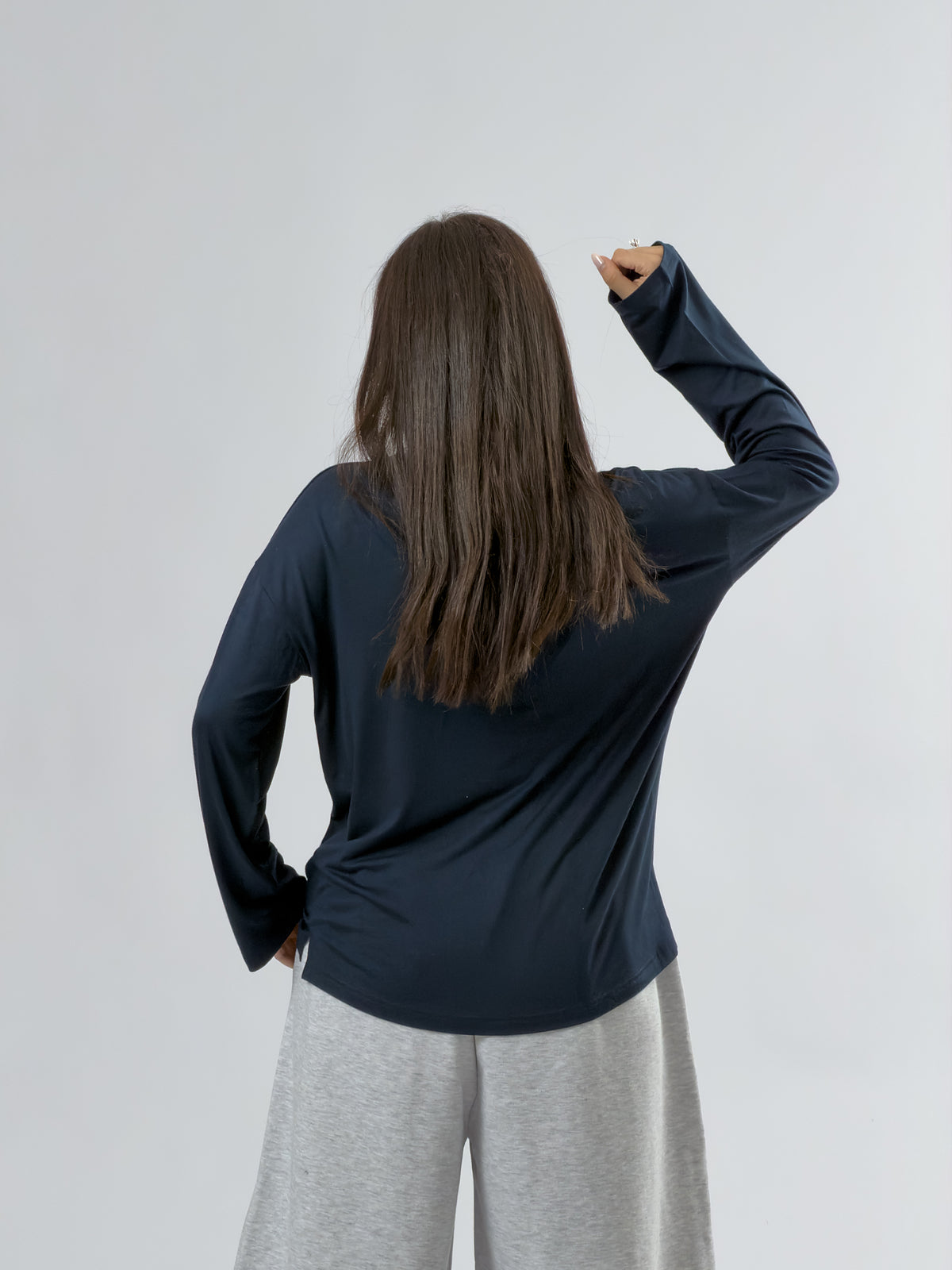 Lacivert Bisiklet Yaka Basic Kadın Sweatshirt COC3547