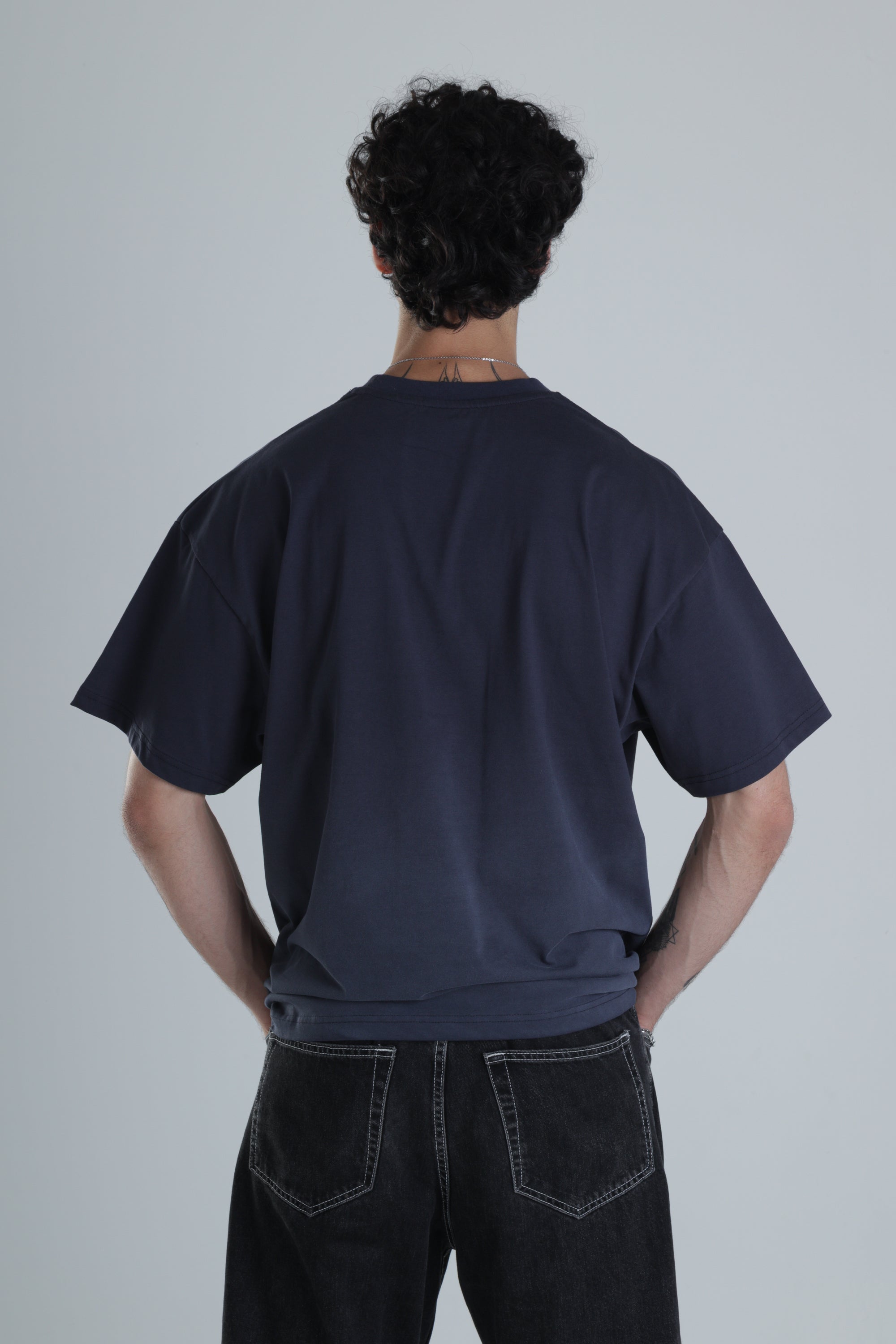 Lacivert Yıldız Detaylı Tasarım Oversize T-Shirt COC1393
