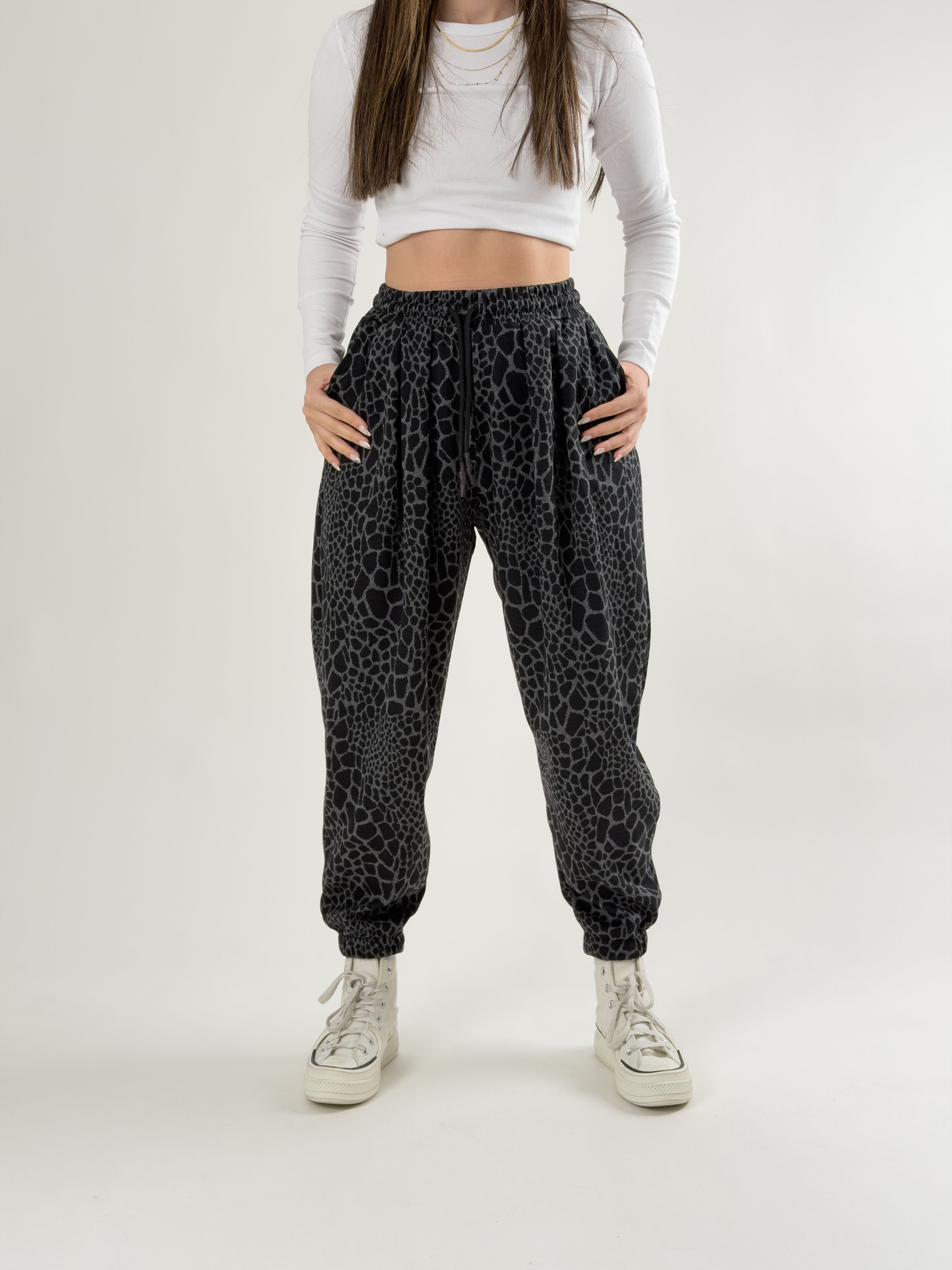 Leopar Desenli Pileli Jogger Pantolon COC2689