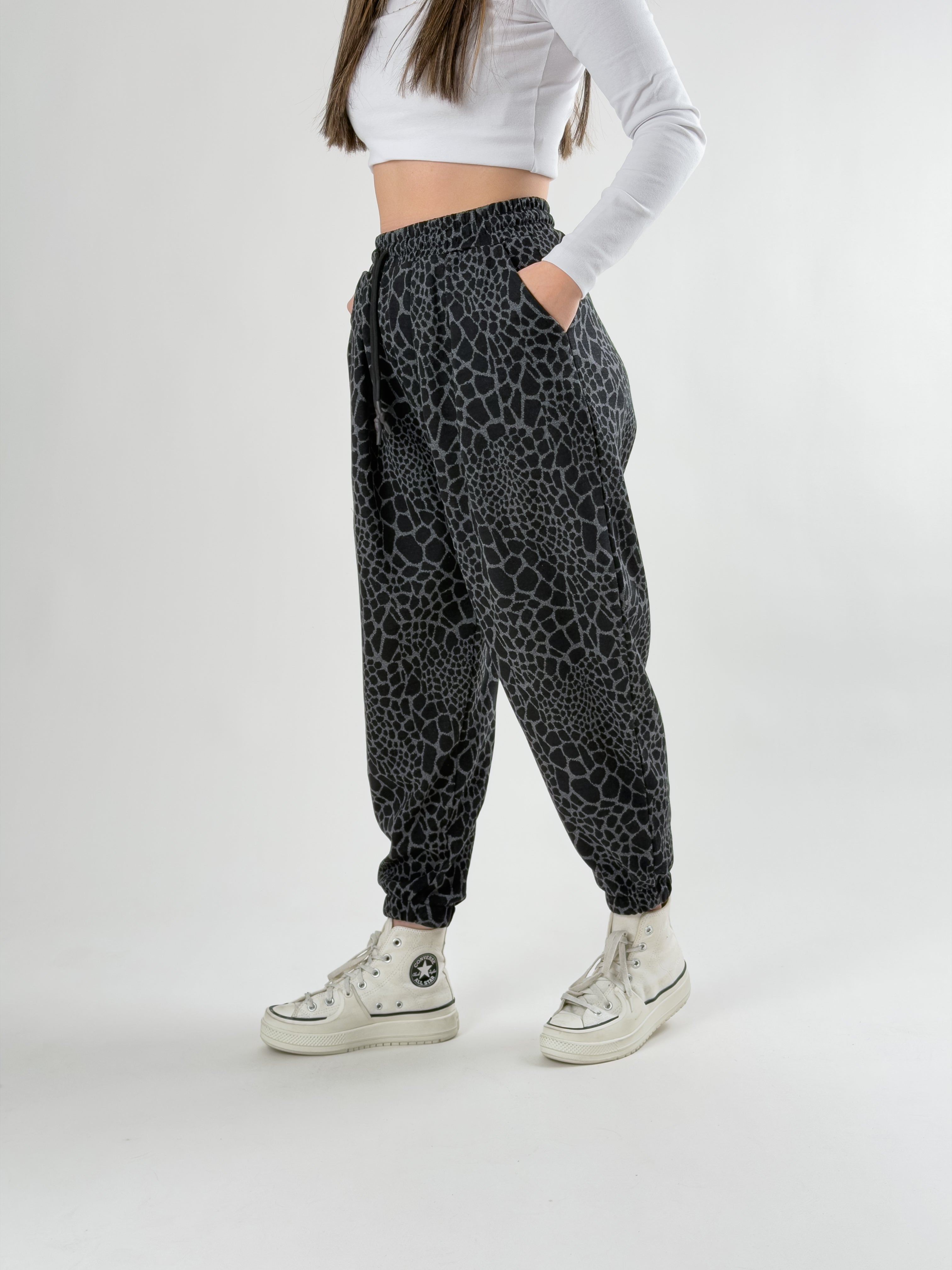 Leopar Desenli Pileli Jogger Pantolon COC2689