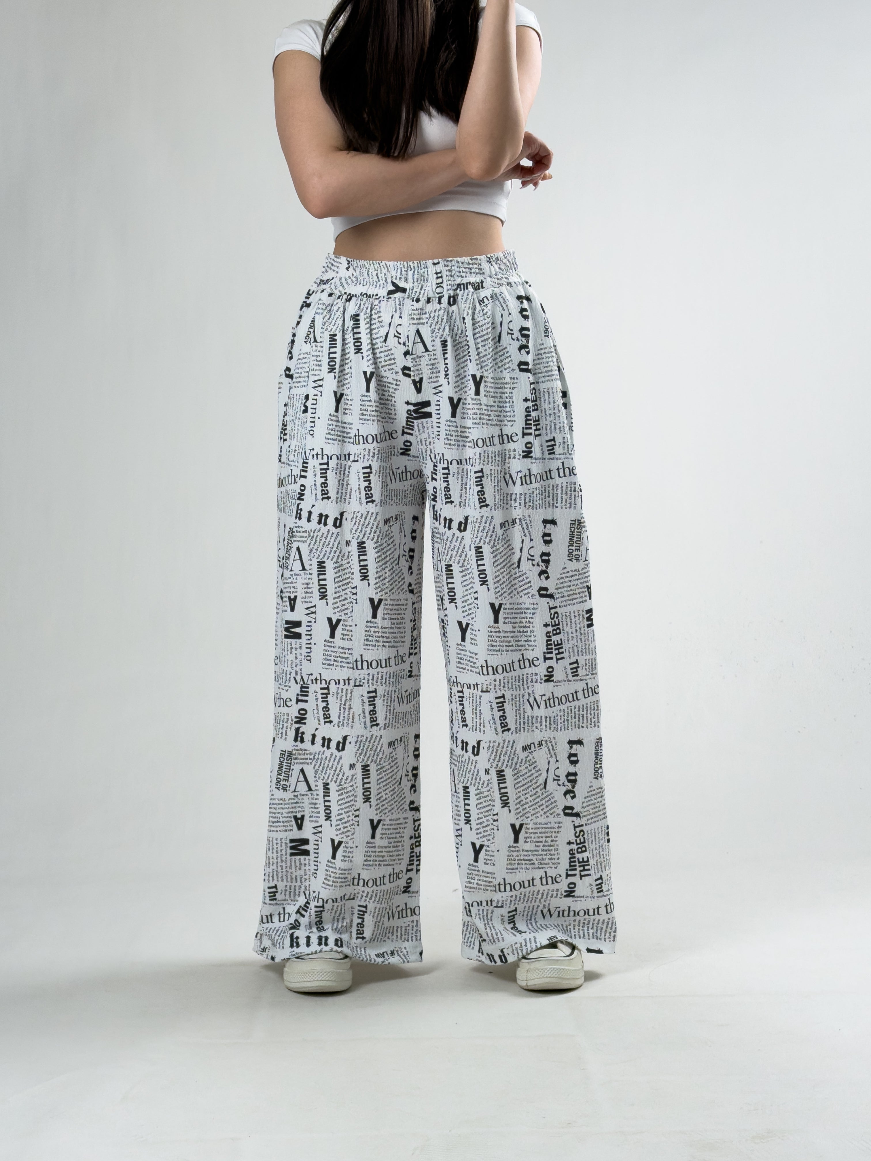 Magazin Baskılı Kadın Oversize Pantolon COC3170
