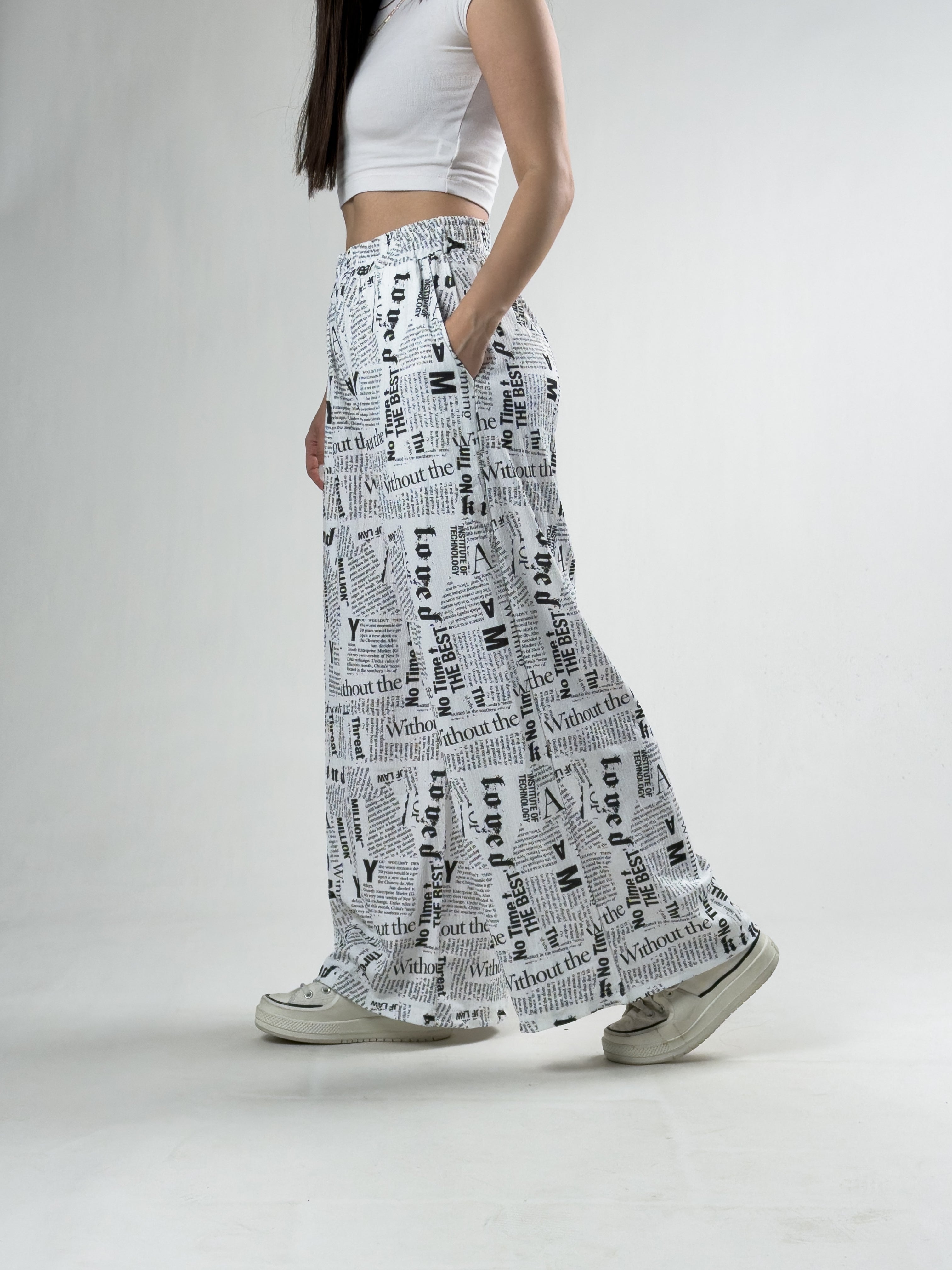 Magazin Baskılı Kadın Oversize Pantolon COC3170