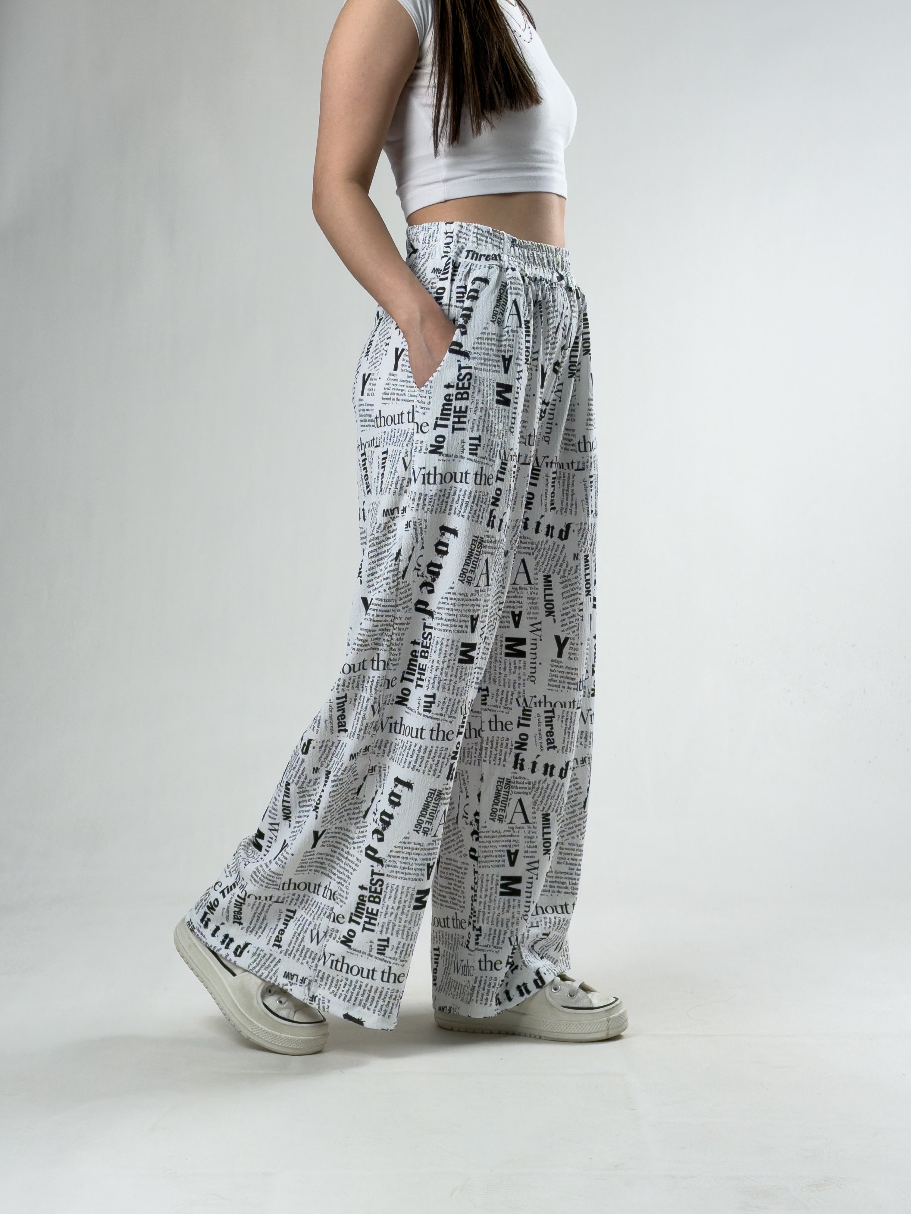 Magazin Baskılı Kadın Oversize Pantolon COC3170