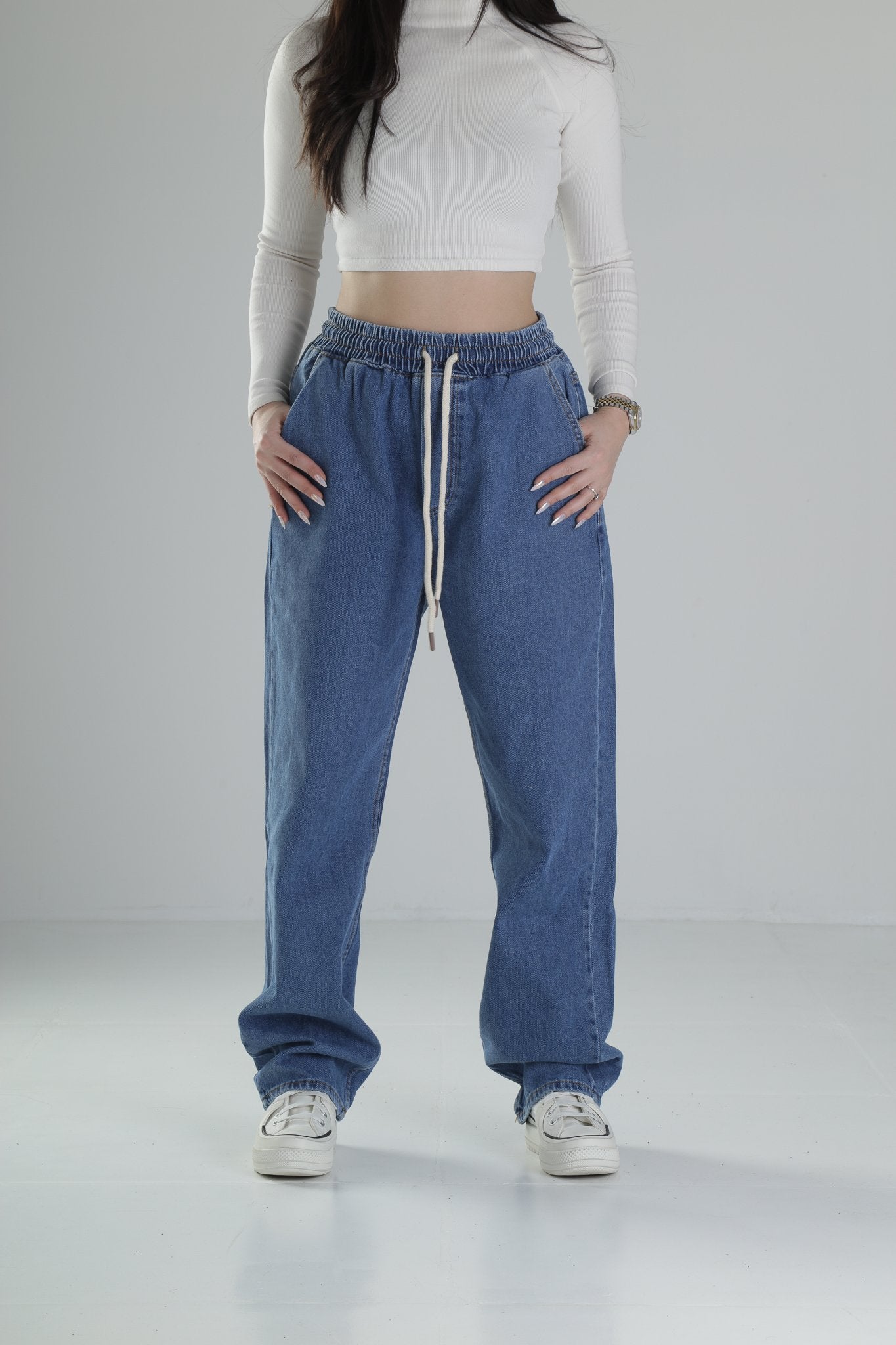Kadın Koyu Mavi Baggy Kot Pantolon COC2038