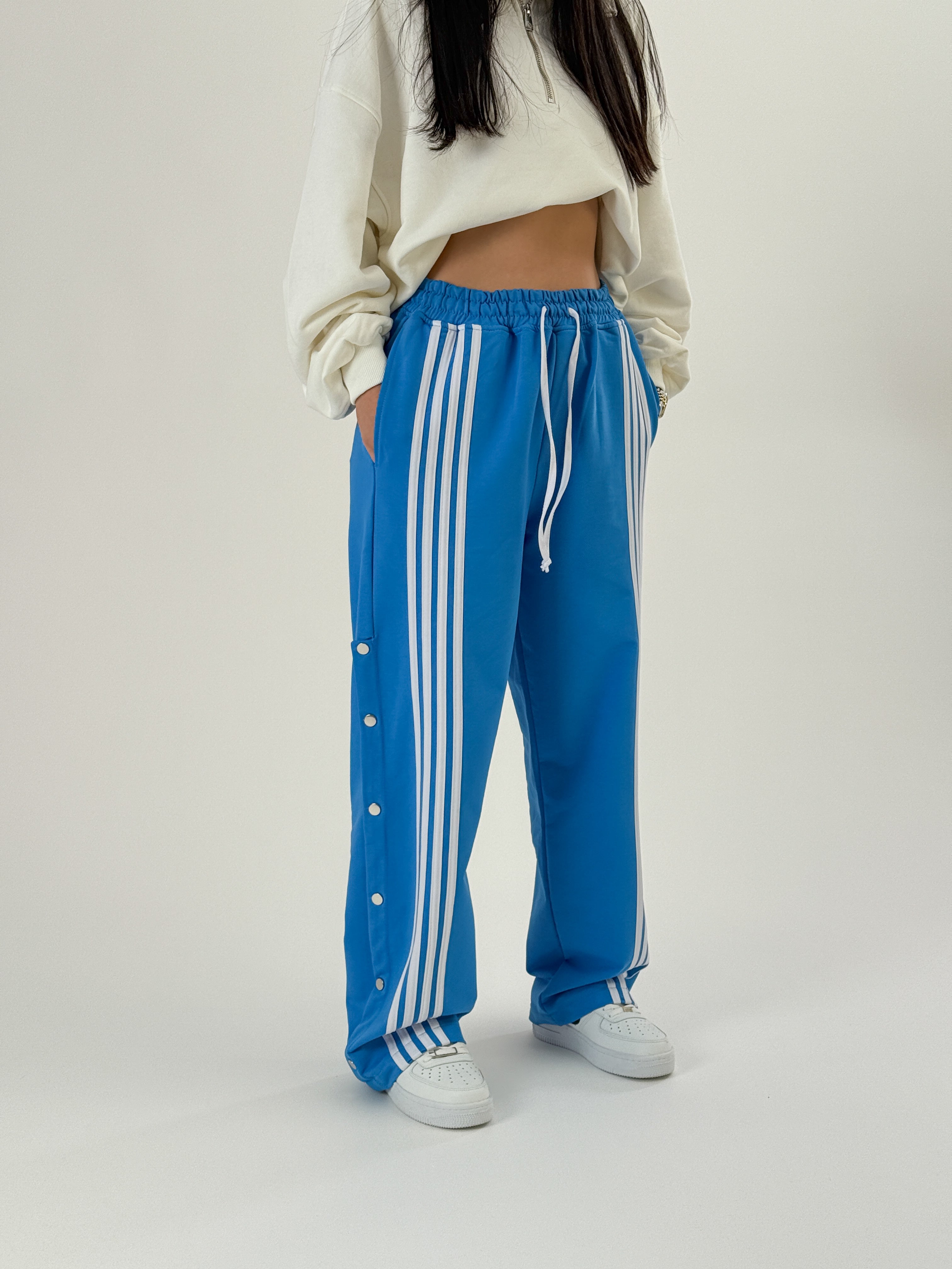 Kadın Şeritli Mavi Baggy Pantolon COC1049