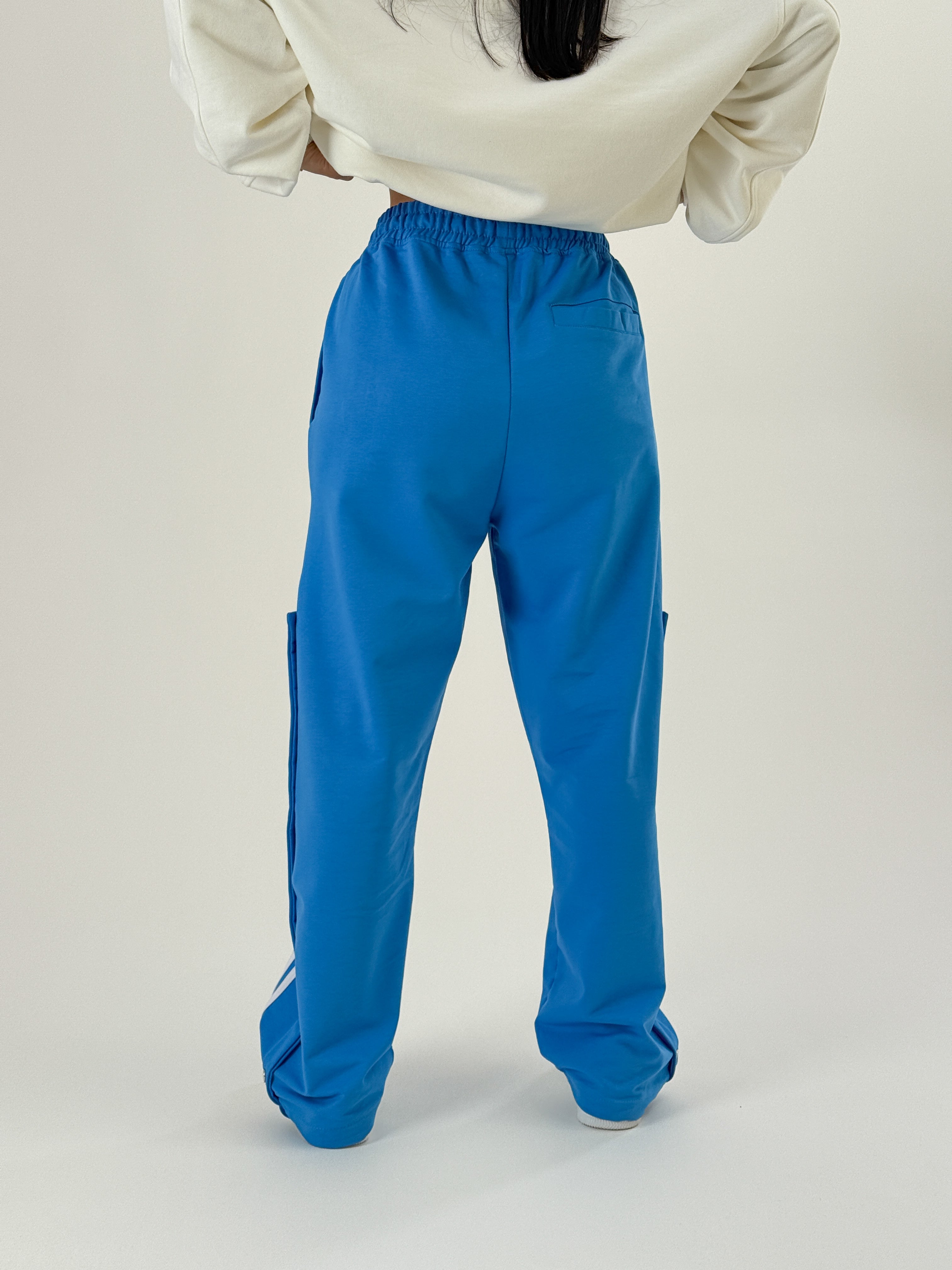 Kadın Şeritli Mavi Baggy Pantolon COC1049