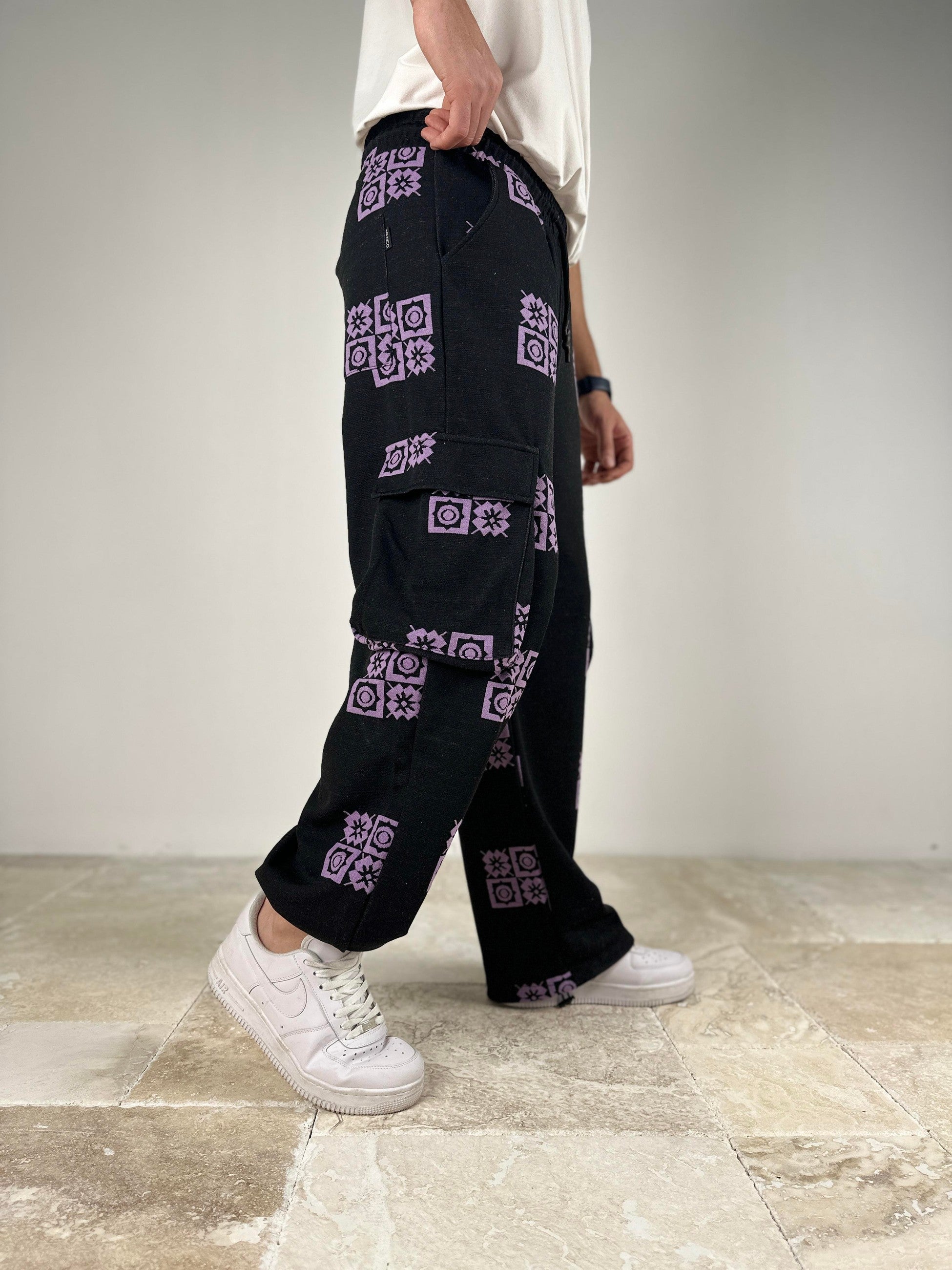 Erkek Mor Etnik Desenli Baggy Jogger COC2048