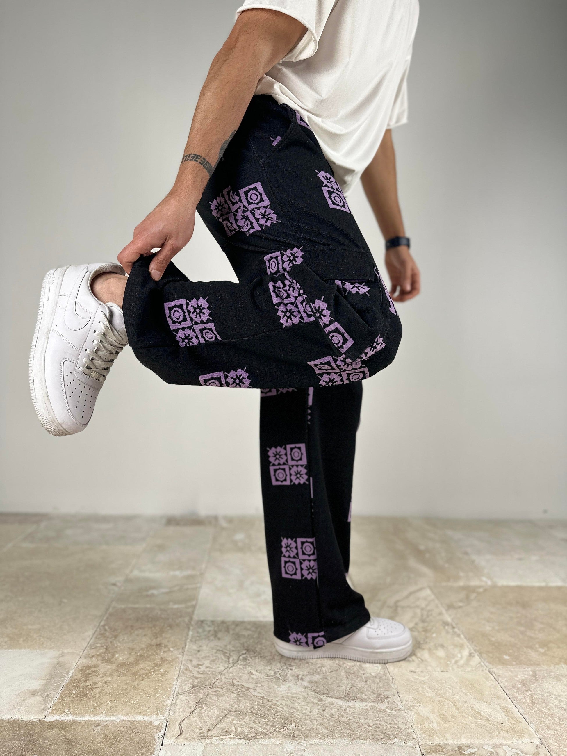 Erkek Mor Etnik Desenli Baggy Jogger COC2048