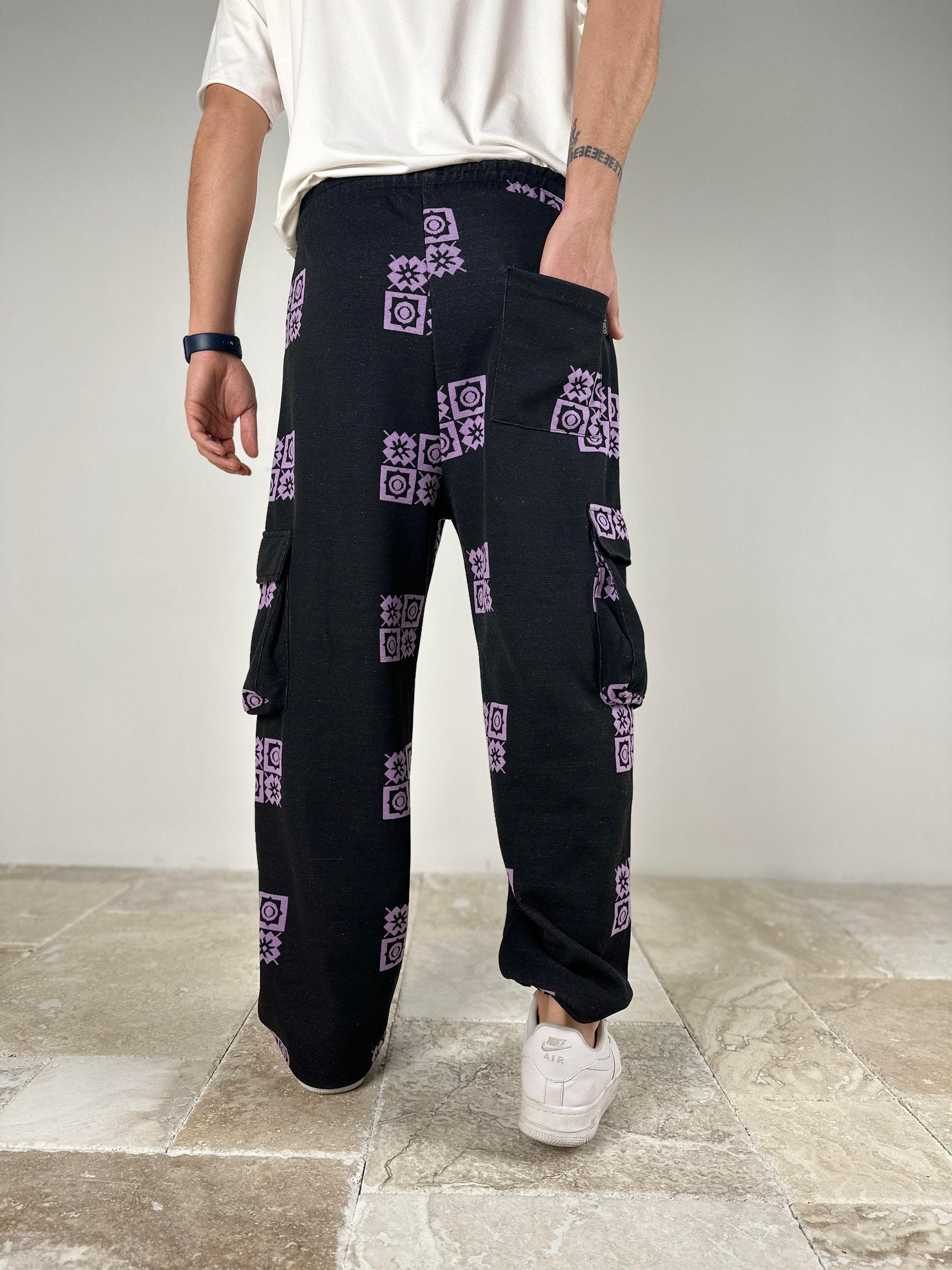 Erkek Mor Etnik Desenli Baggy Jogger COC2048