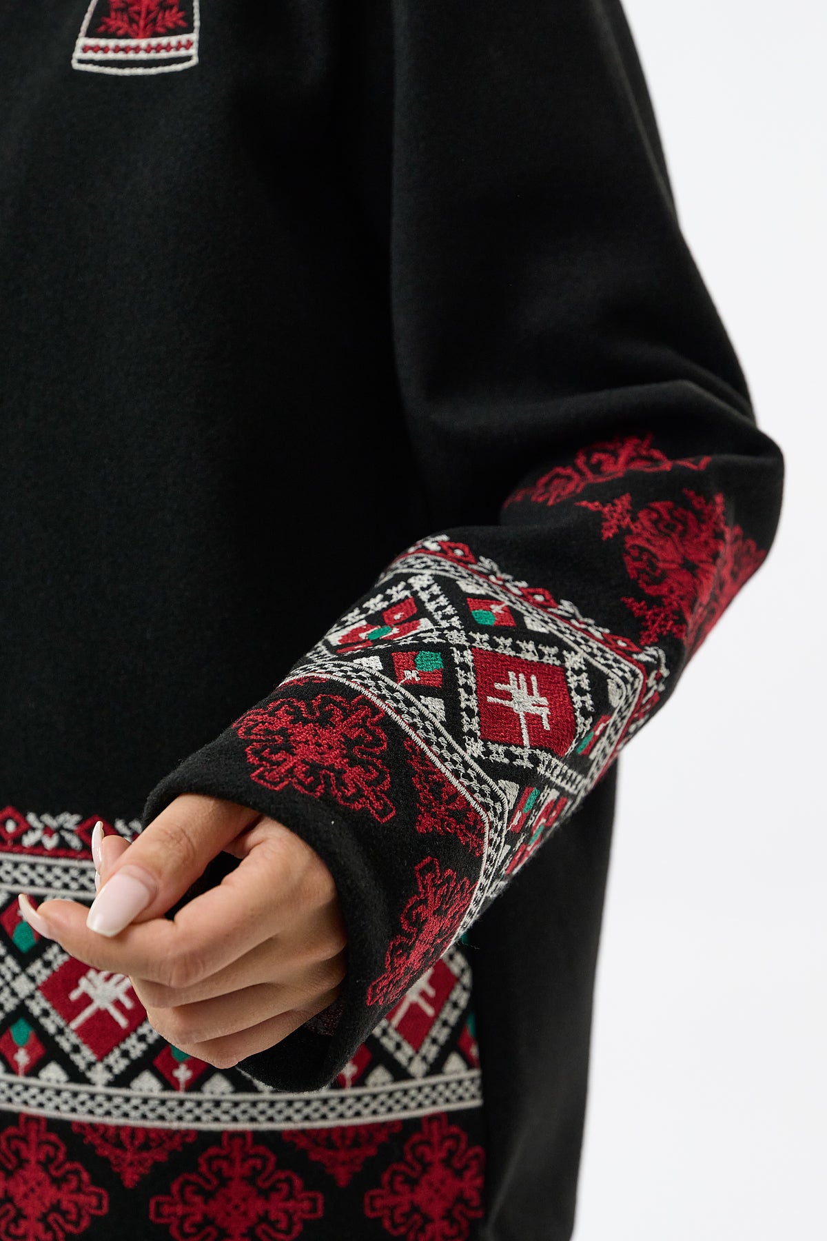 Nakış Detaylı Bohem Siyah Kimono Kadın Ceket COC3630