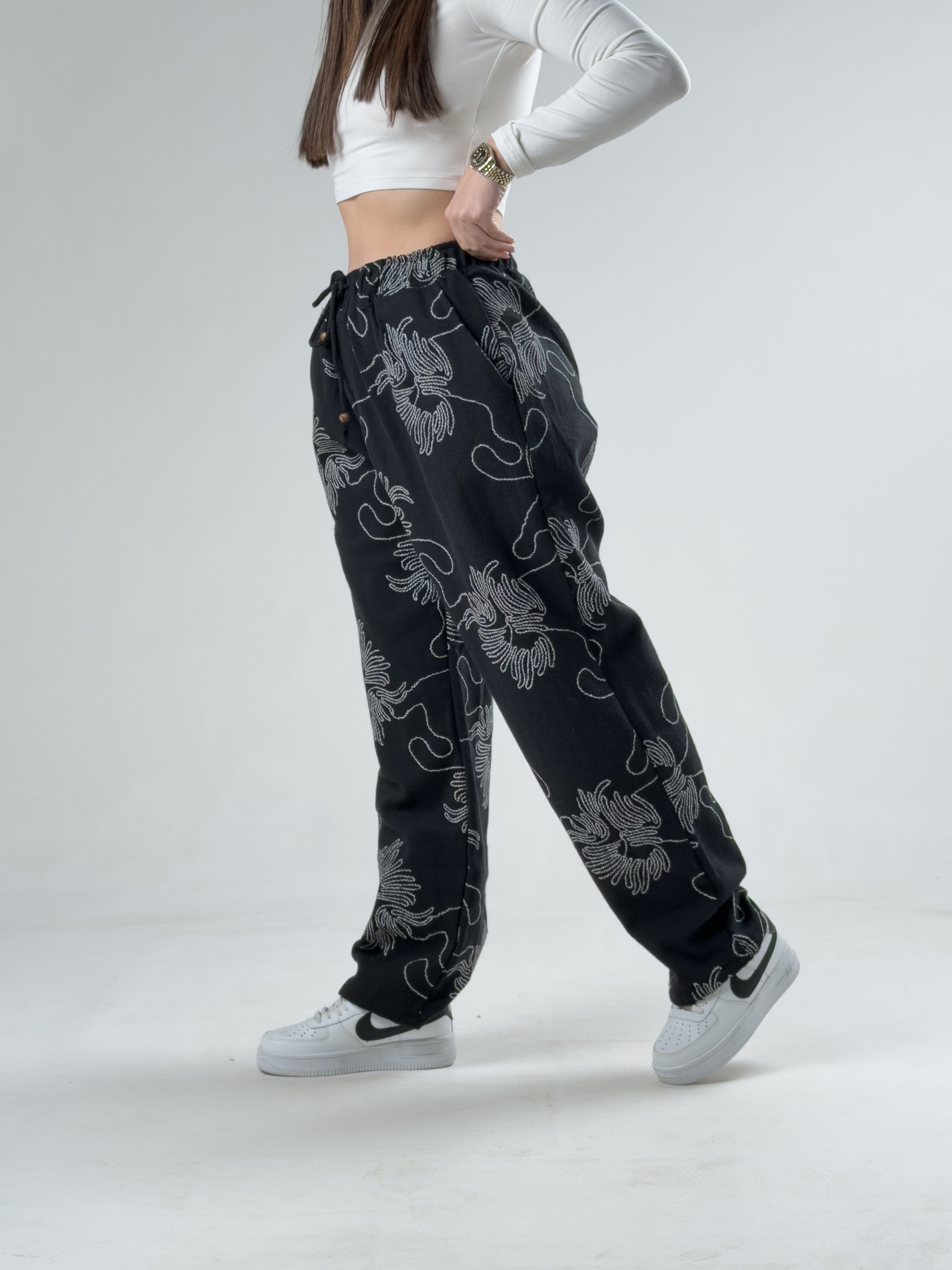 Nakış İşlemeli Kadın Baggy Pantolon COCK0034