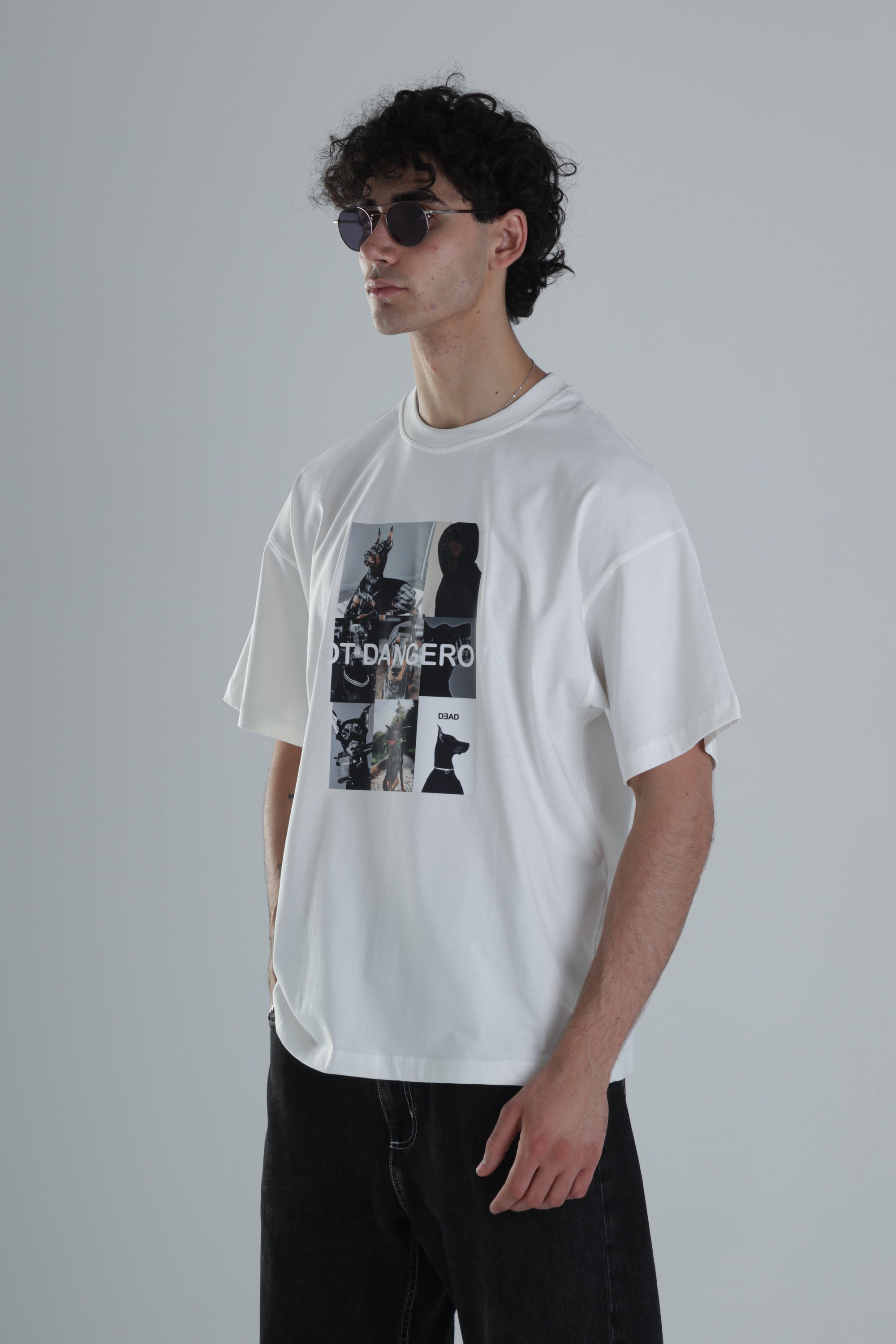 Not Dangerous Beyaz Oversize Tasarım T-Shirt COC1395