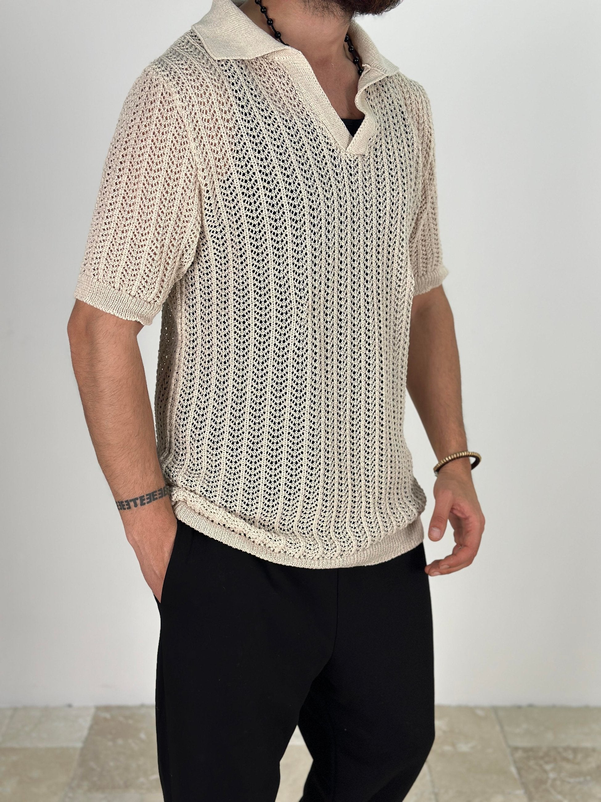 Örme Triko Polo Bej T-Shirt COC1876