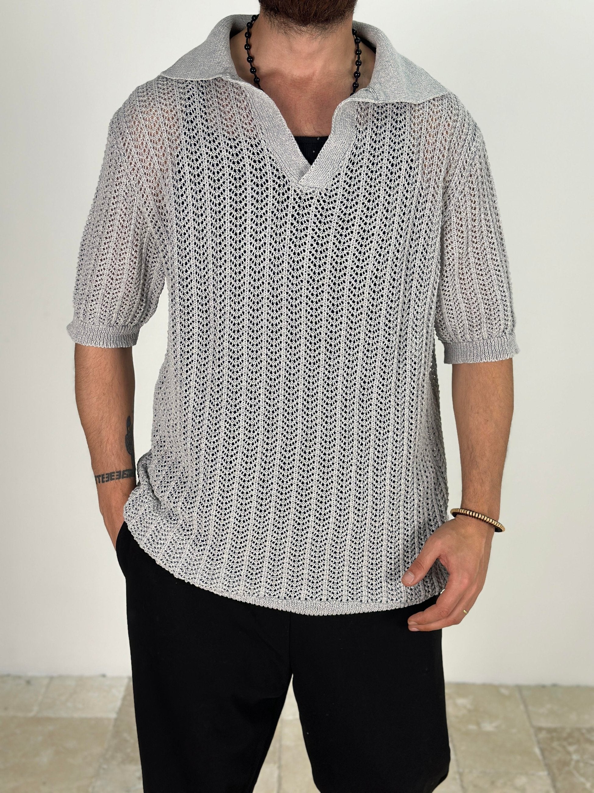 Örme Triko Polo Gri T-Shirt COC1877
