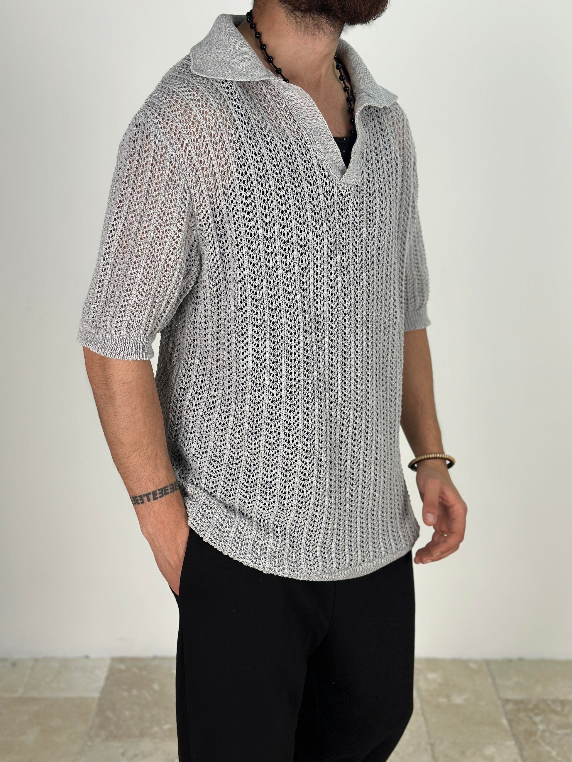 Örme Triko Polo Gri T-Shirt COC1877
