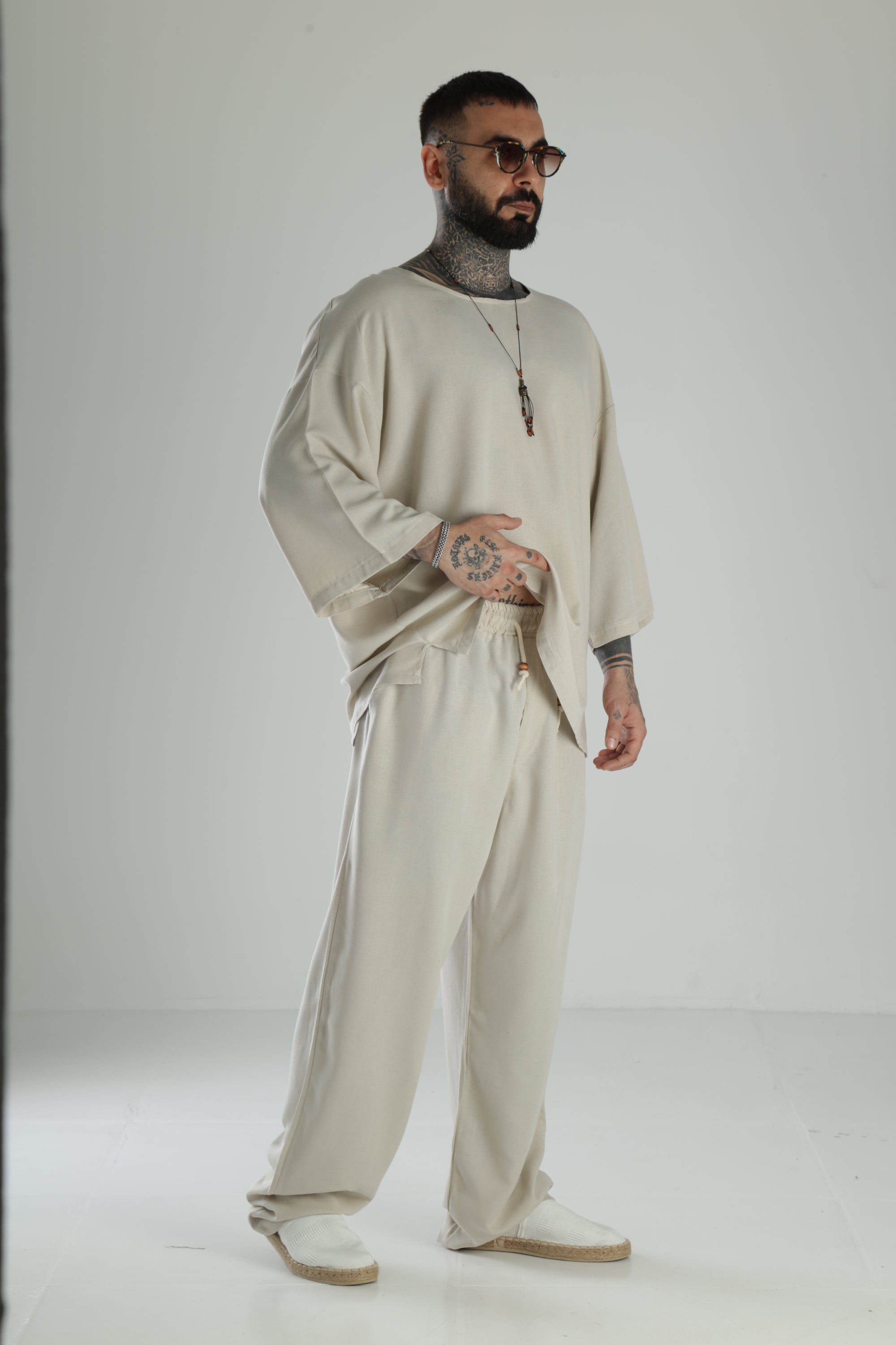 Oversize Bej Keten Takım COC3210