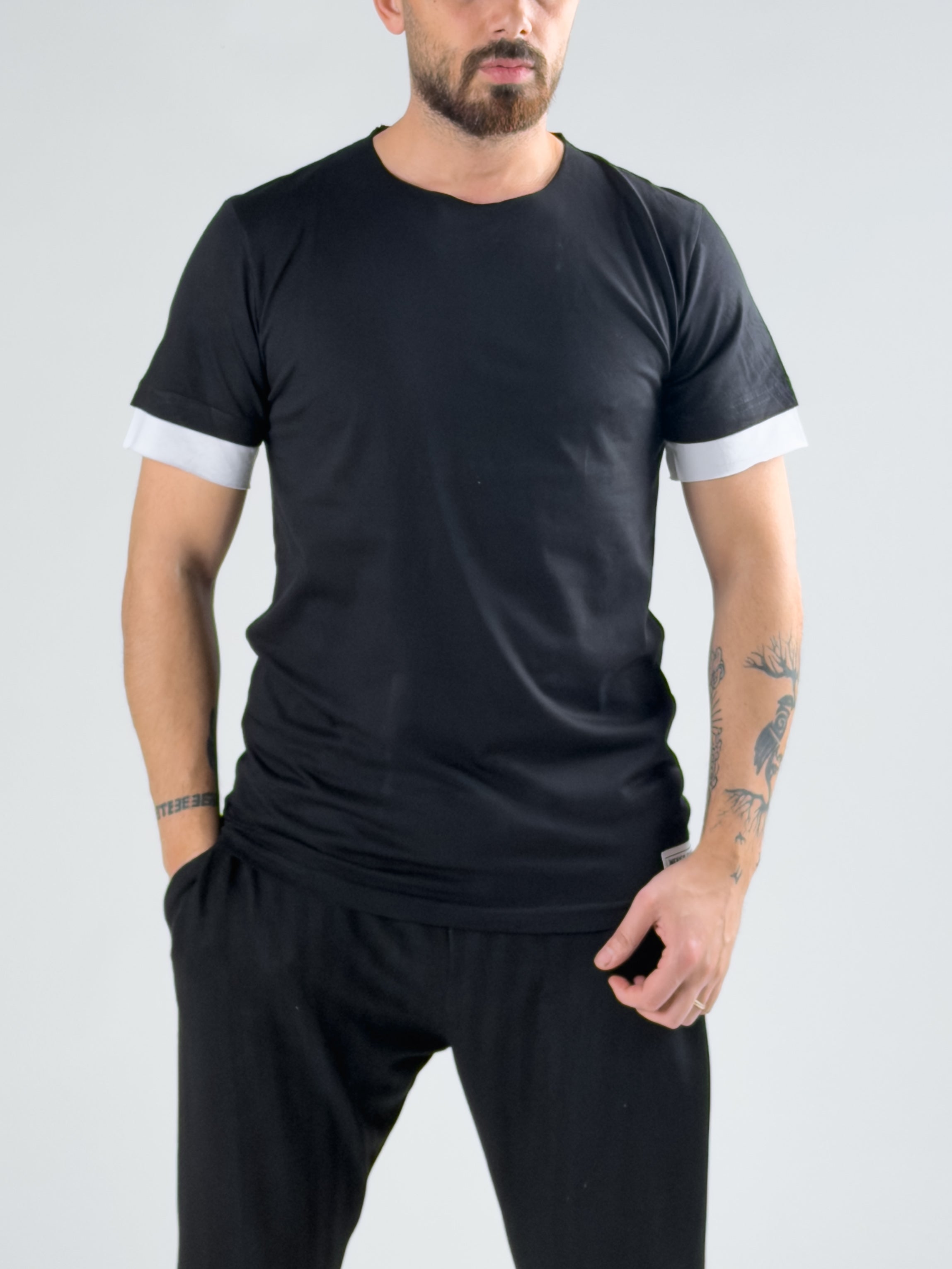Oversize Beyaz Parçalı Siyah Erkek T-Shirt COC3074