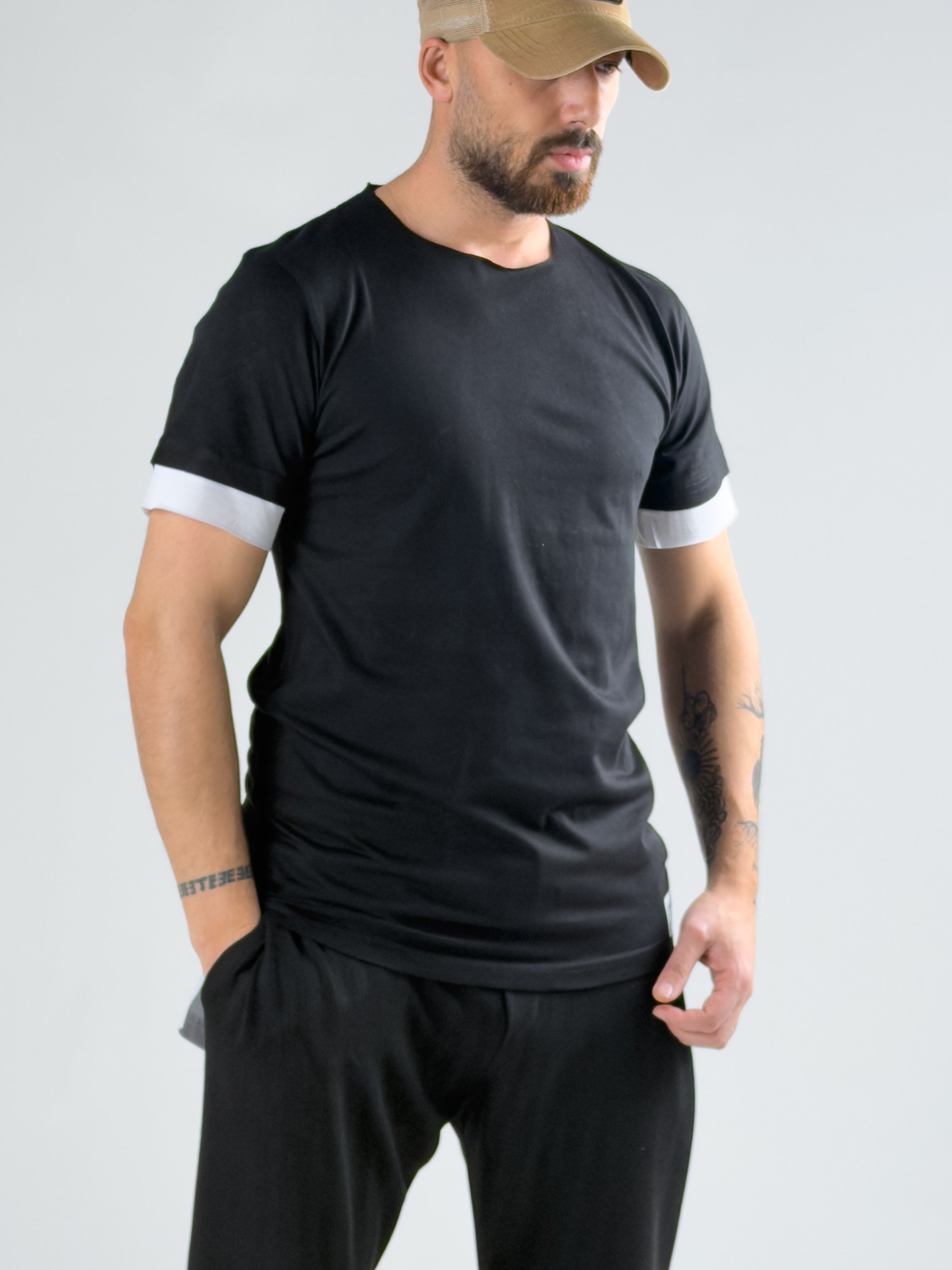 Oversize Beyaz Parçalı Siyah Erkek T-Shirt COC3074