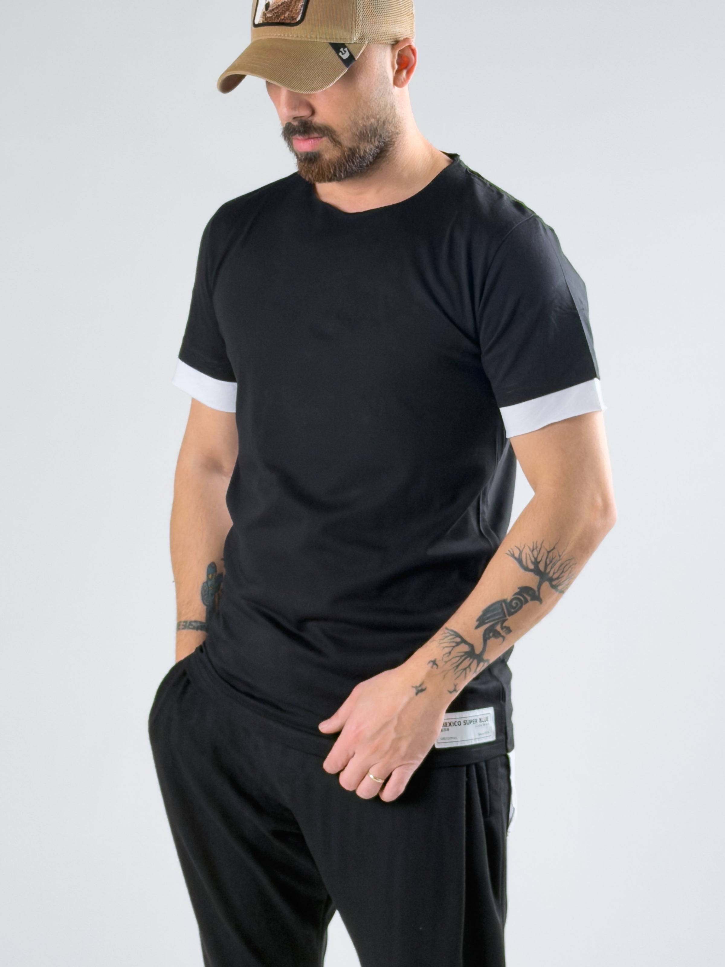 Oversize Beyaz Parçalı Siyah Erkek T-Shirt COC3074