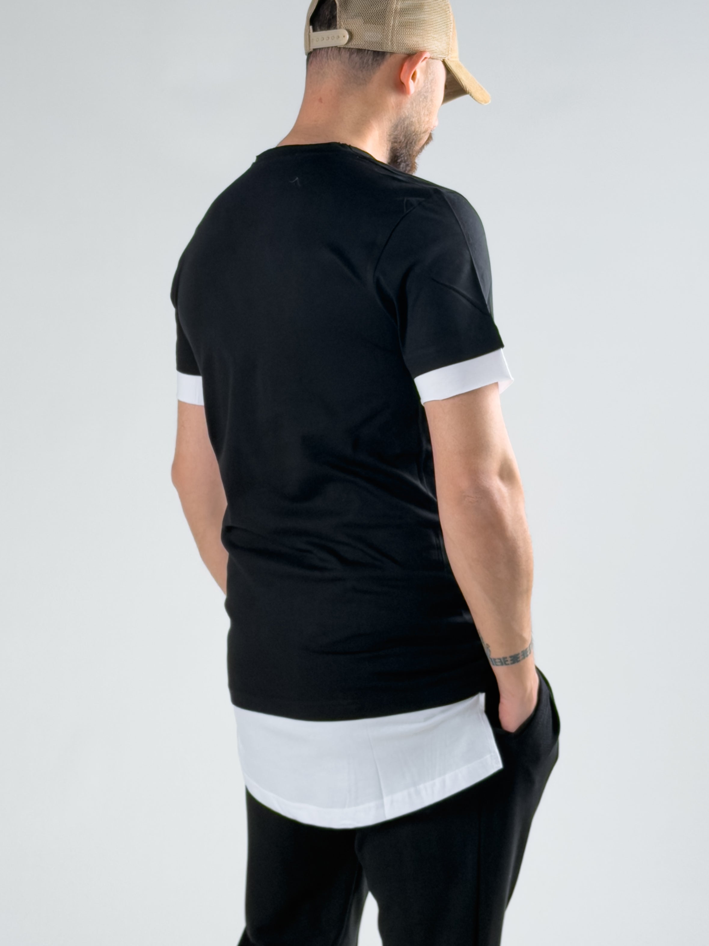 Oversize Beyaz Parçalı Siyah Erkek T-Shirt COC3074