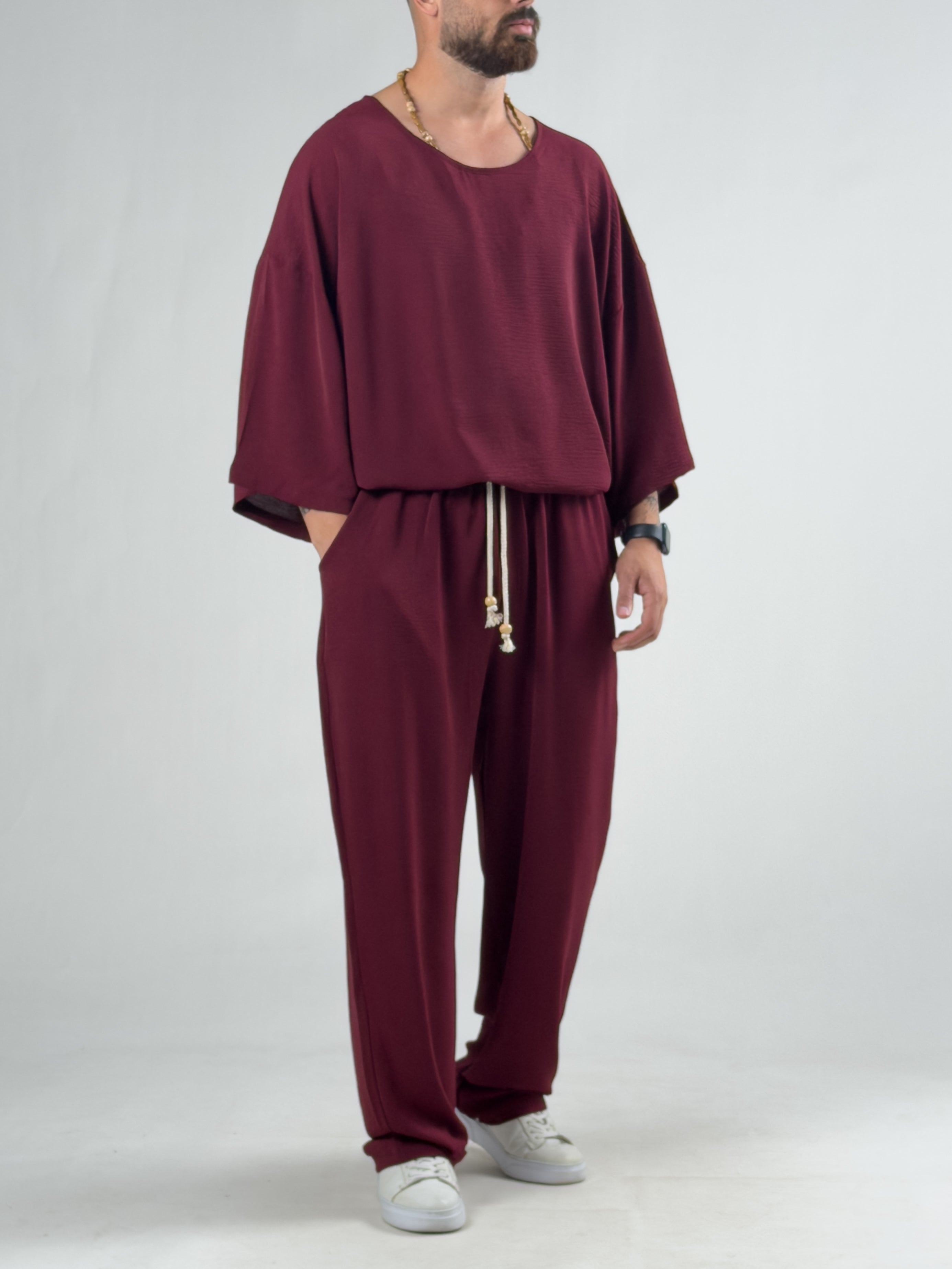 Oversize Bordo Keten Takım COC3208