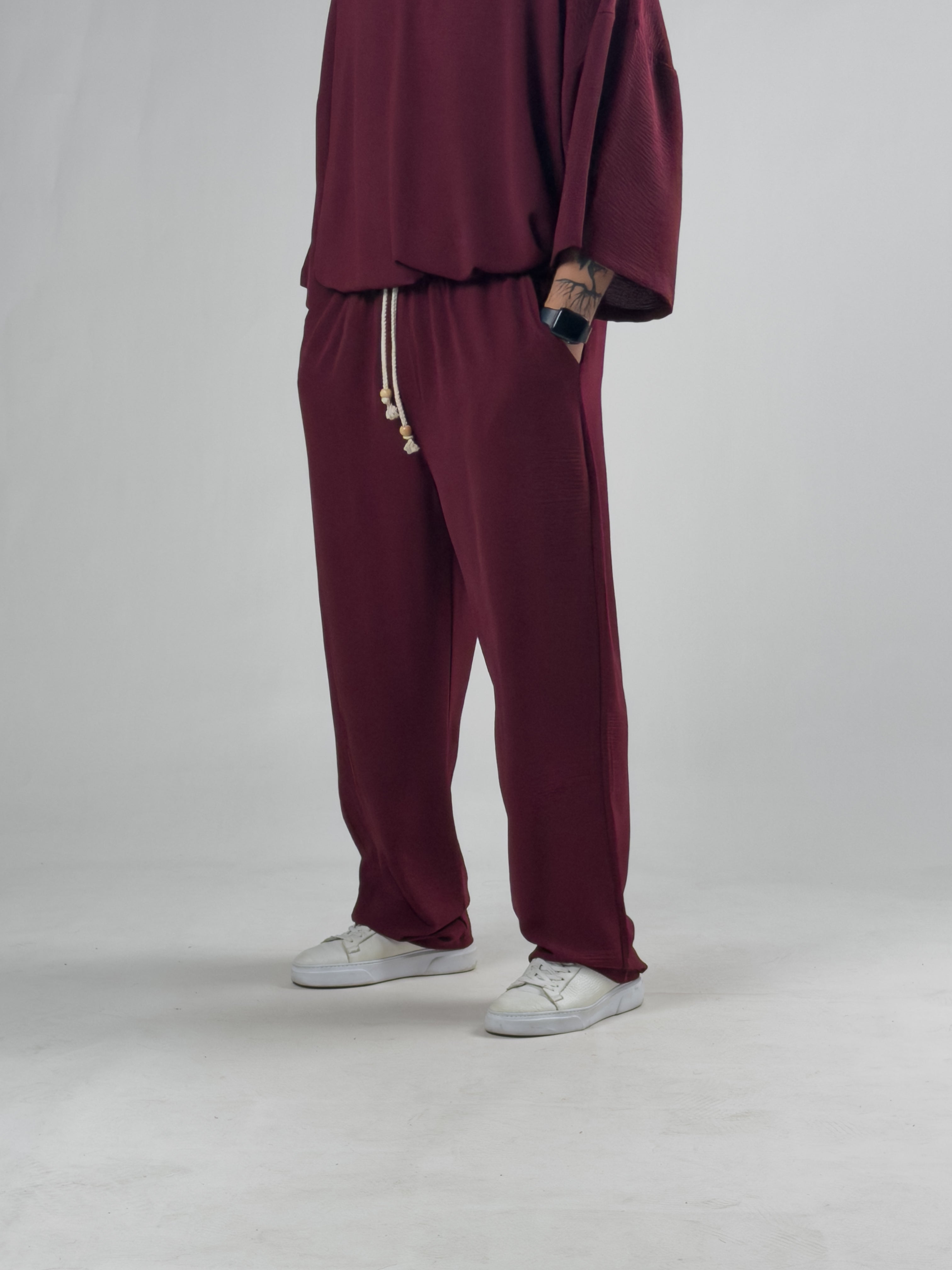 Oversize Bordo Keten Takım COC3208