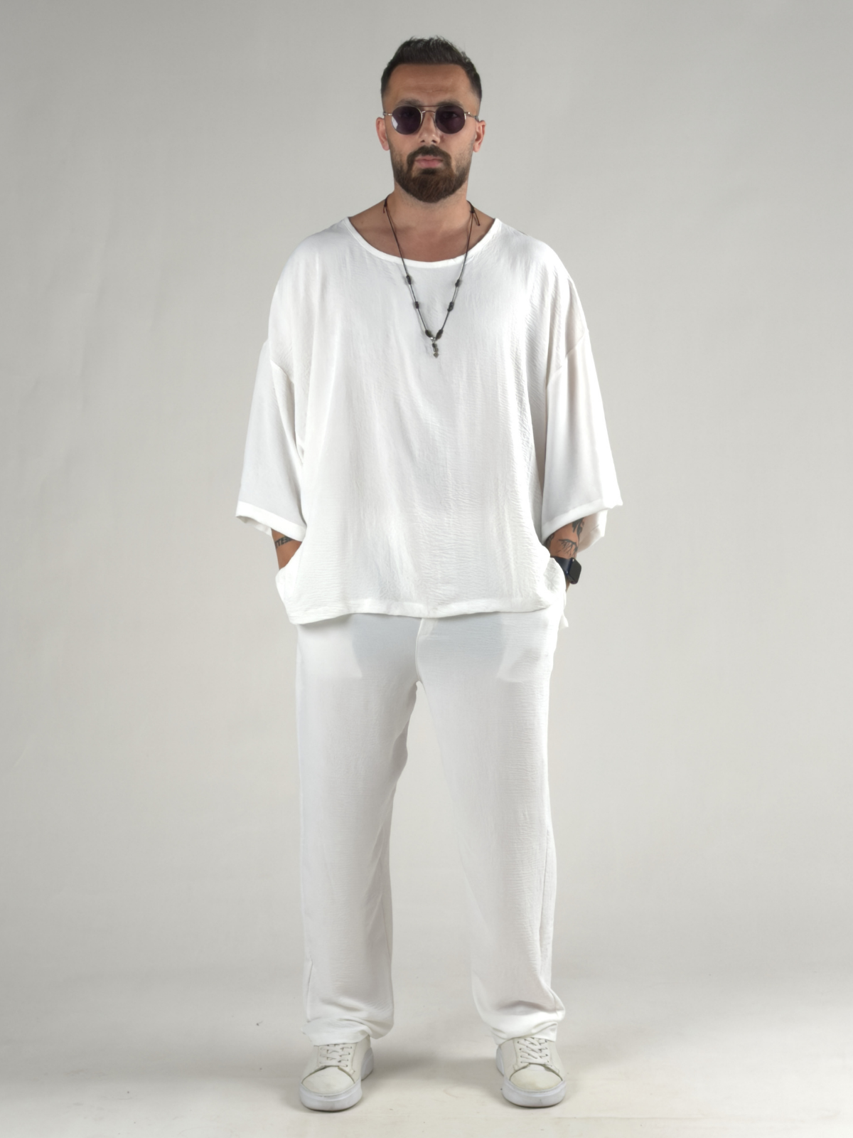 Oversize Ekru Keten Takım COC3205