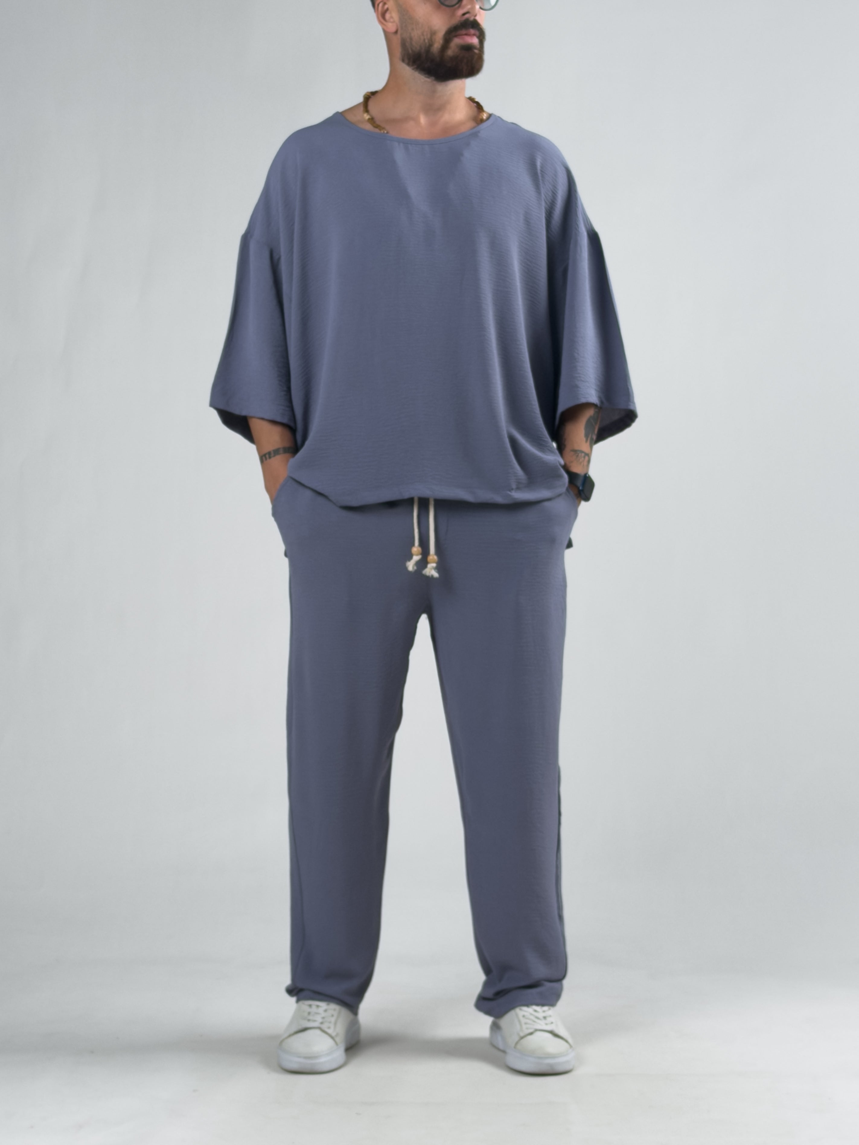 Oversize Gri Keten Takım COC3201