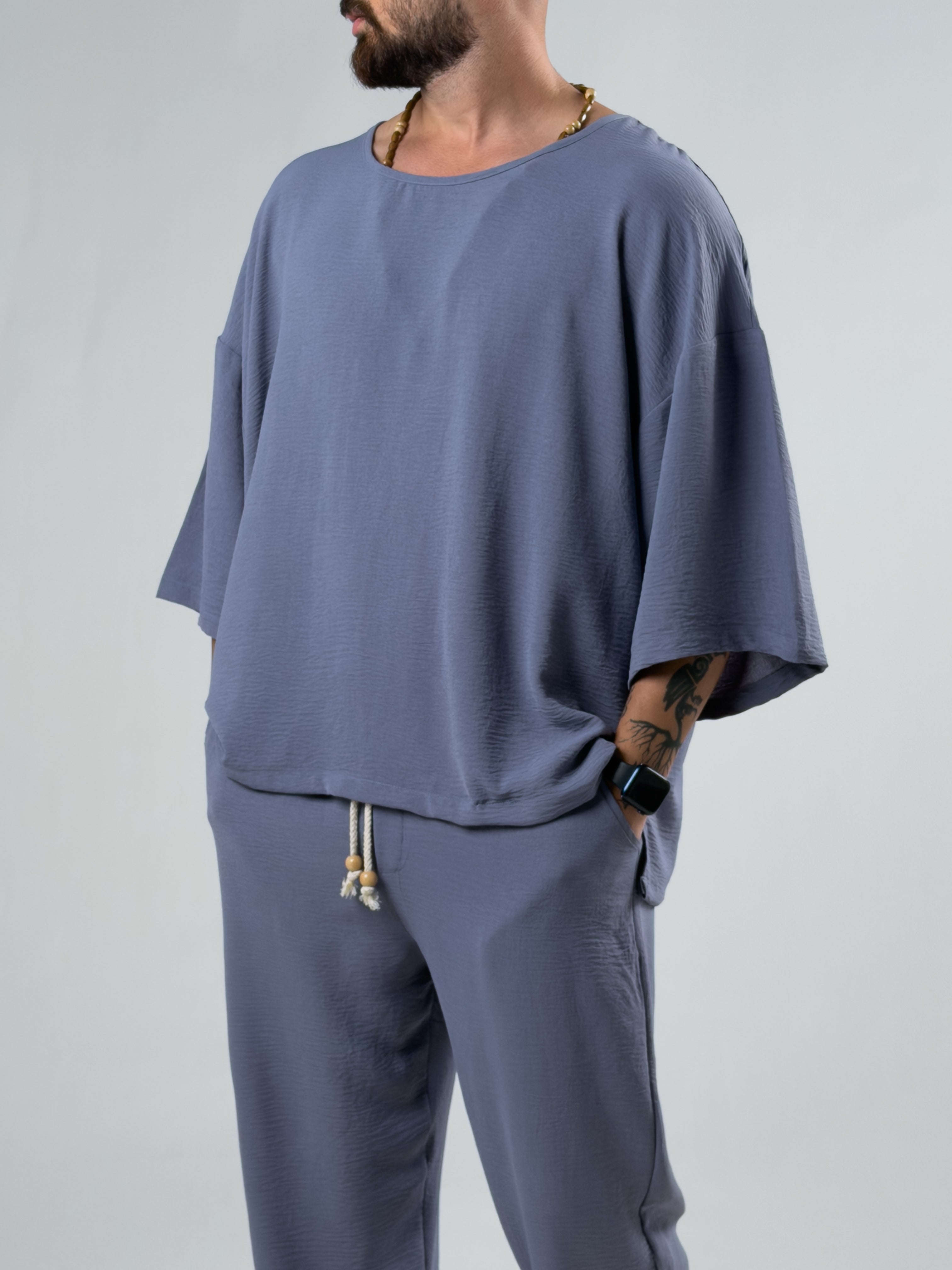 Oversize Gri Keten Takım COC3201