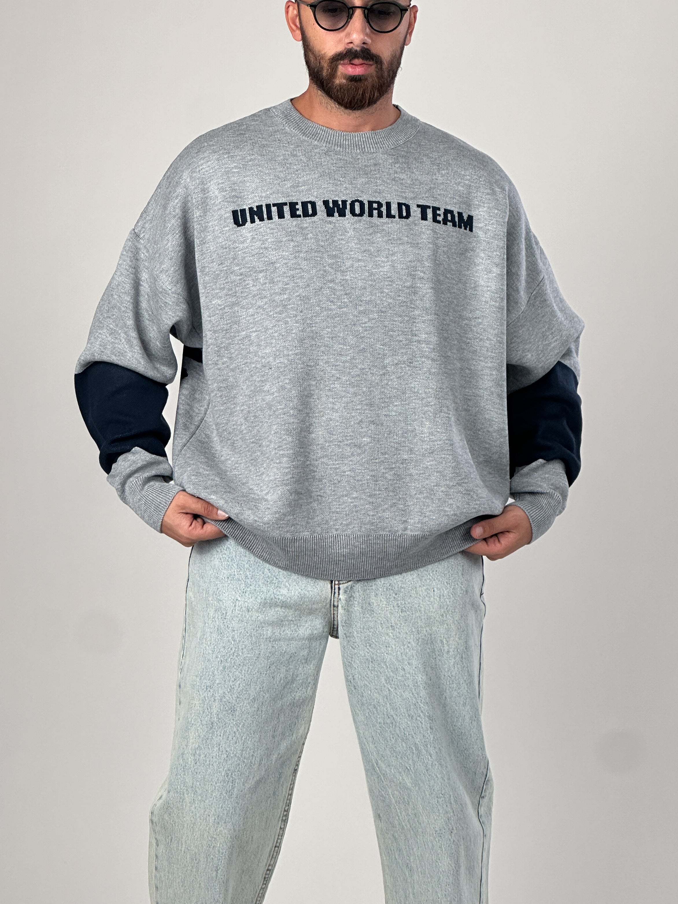 Oversize Gri New York Erkek Triko Sweat COC1042