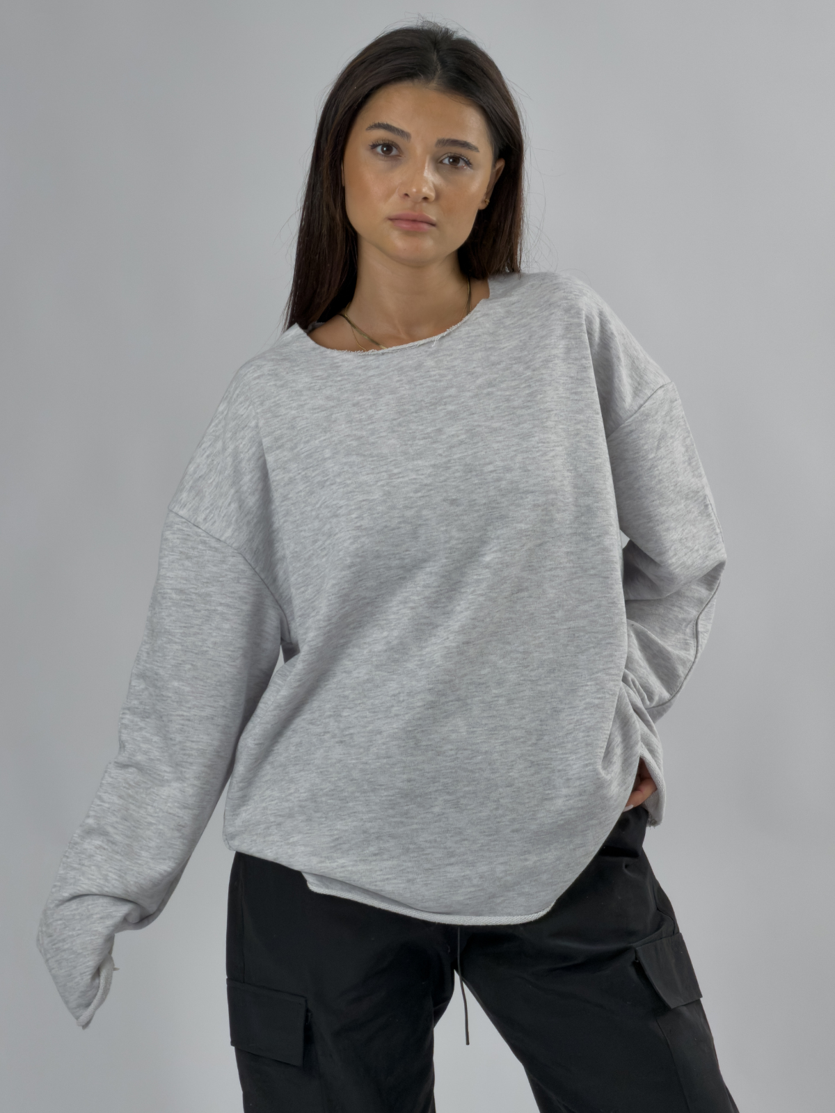 Oversize Gri Kadın Sweatshirt COC3434