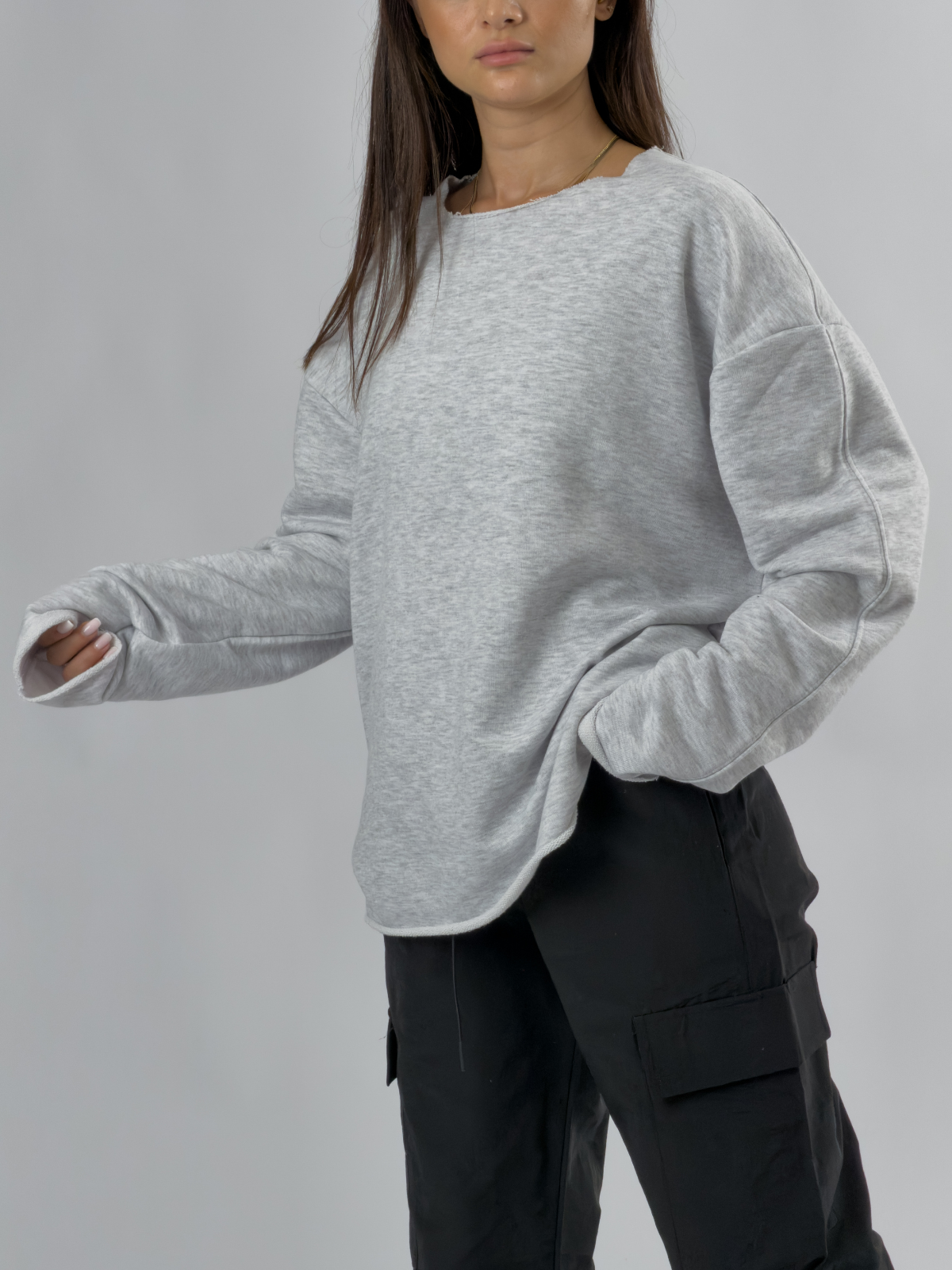 Oversize Gri Kadın Sweatshirt COC3434