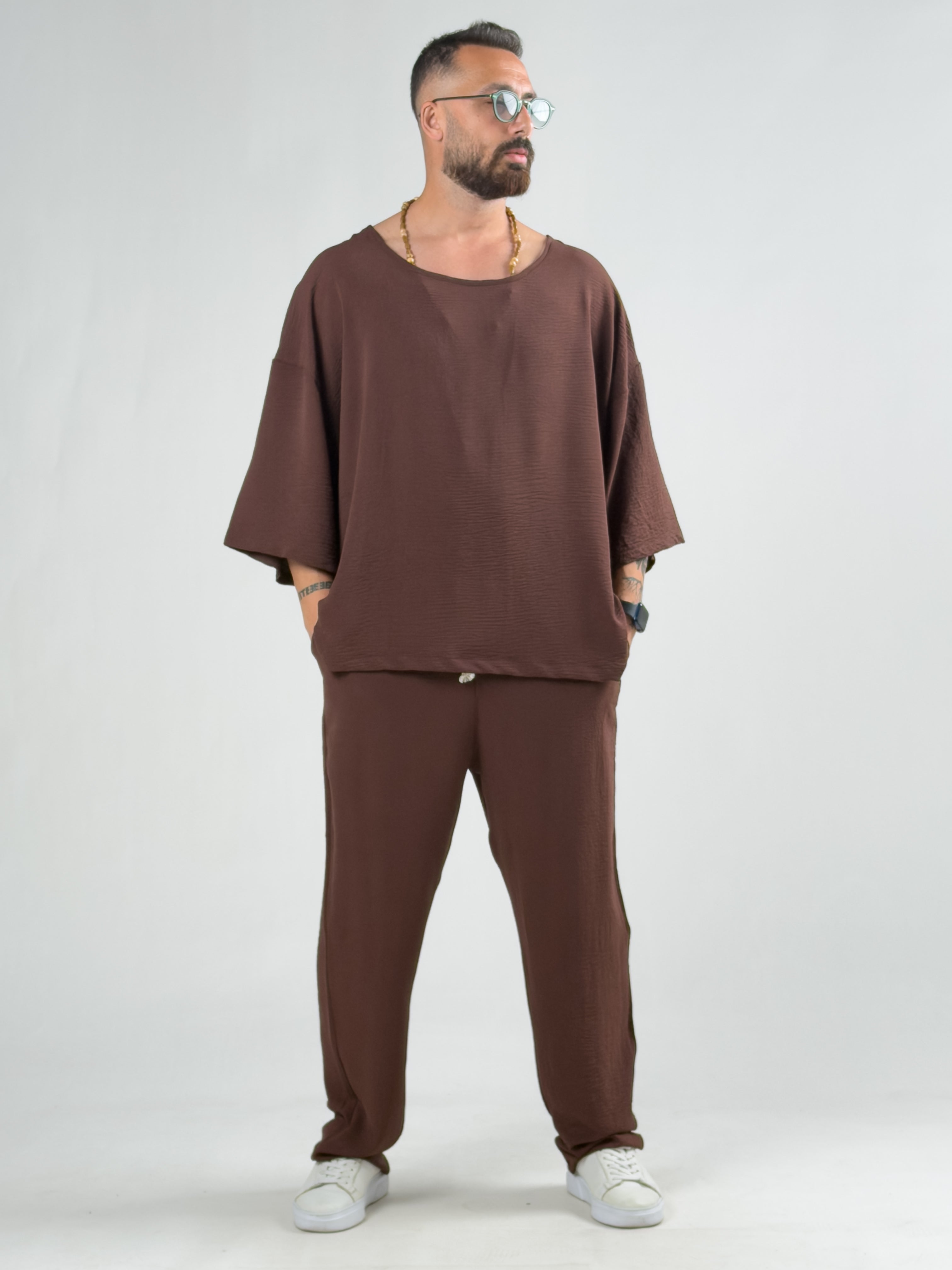 Oversize Kahverengi Keten Takım COC3203