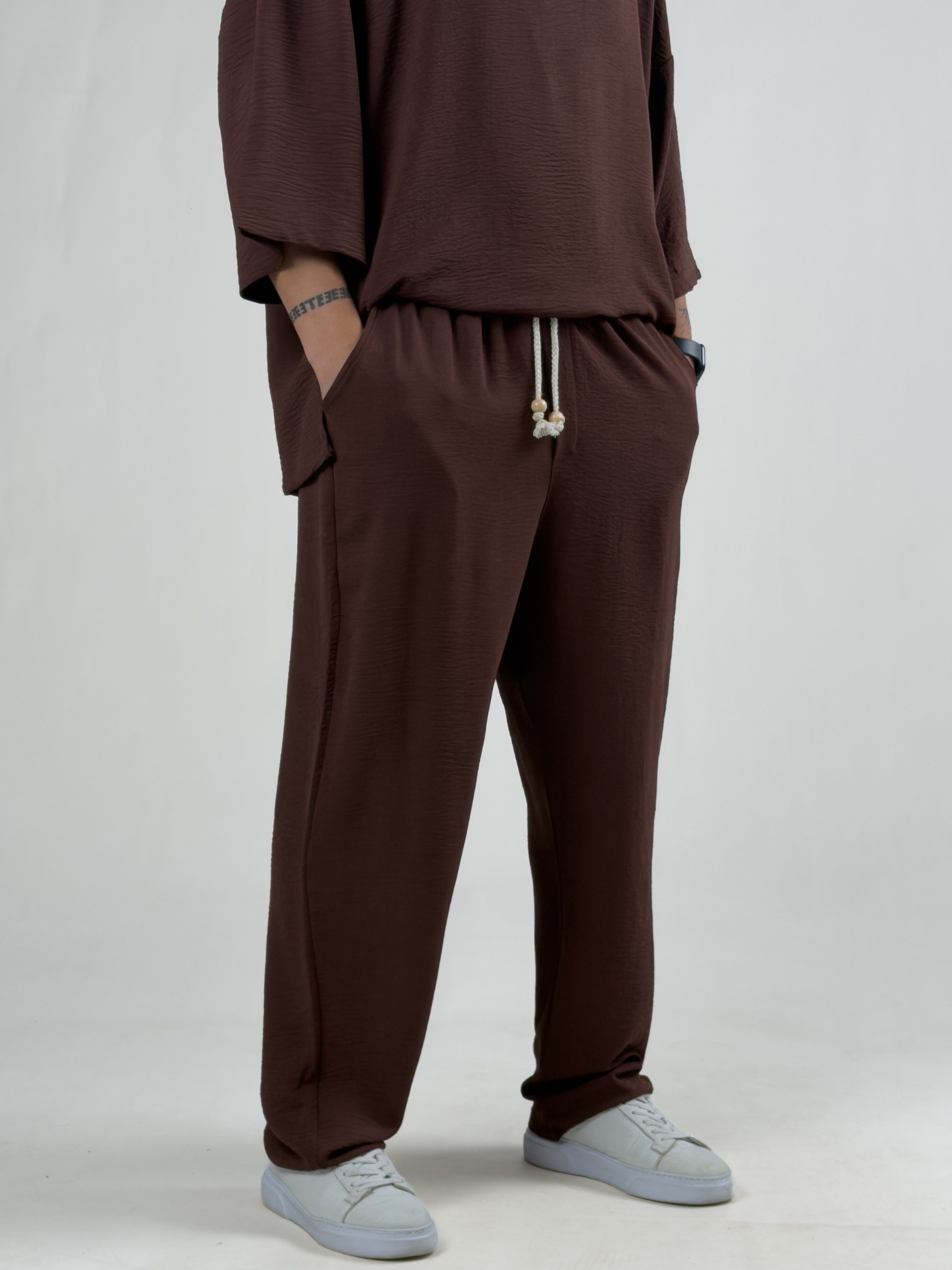 Oversize Kahverengi Keten Takım COC3203