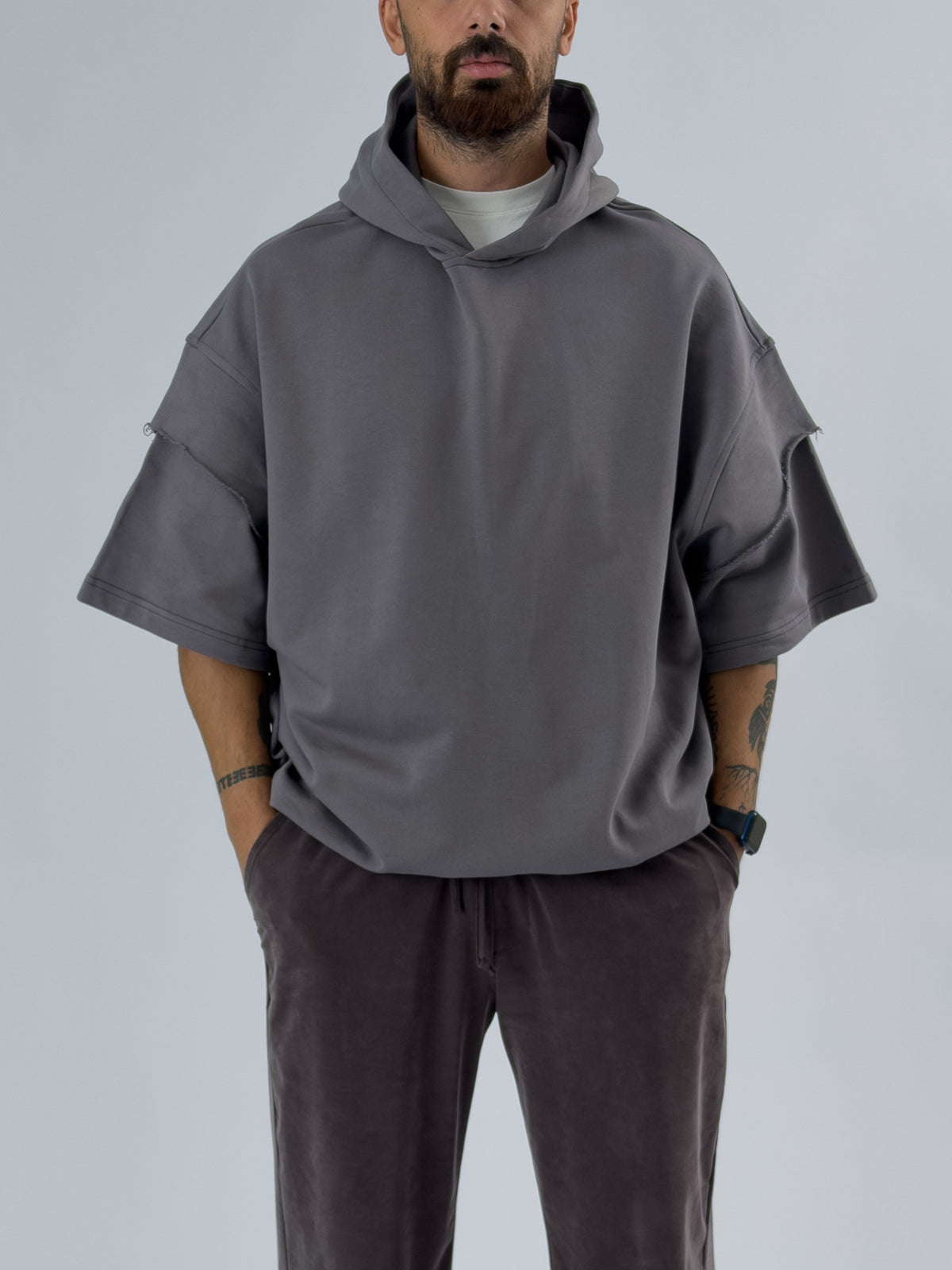 Oversize Kapüşonlu Antrasit Erkek Hoodie COC3477