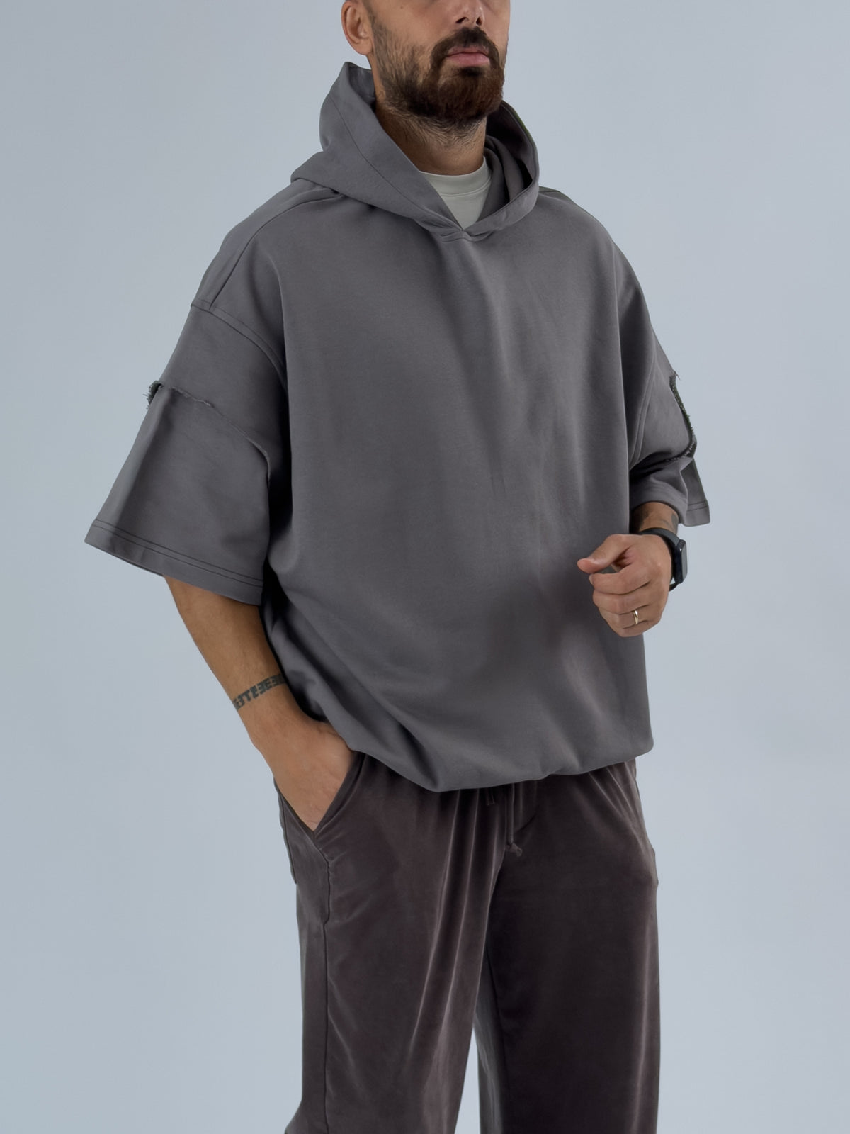 Oversize Kapüşonlu Antrasit Erkek Hoodie COC3477