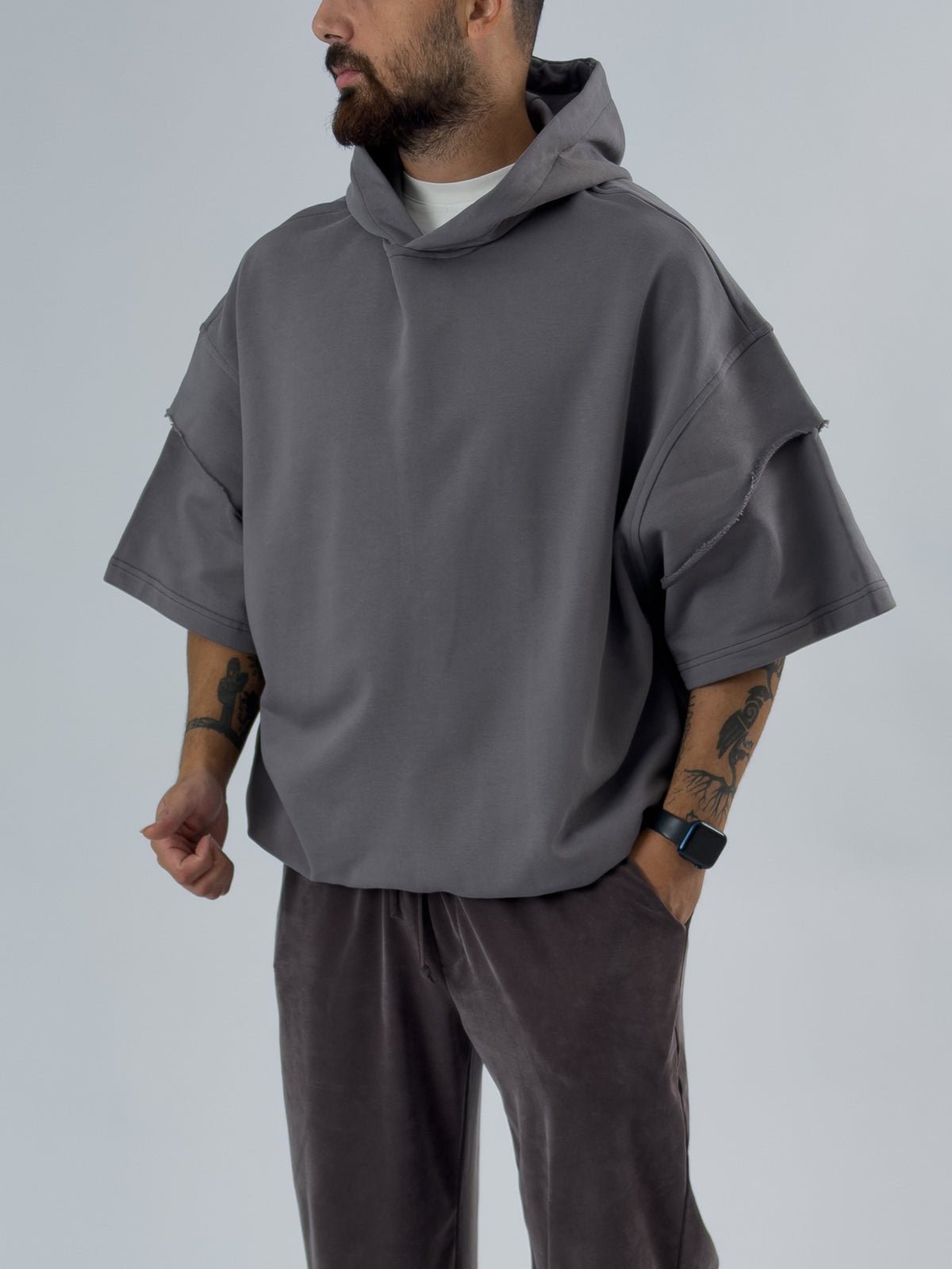 Oversize Kapüşonlu Antrasit Erkek Hoodie COC3477