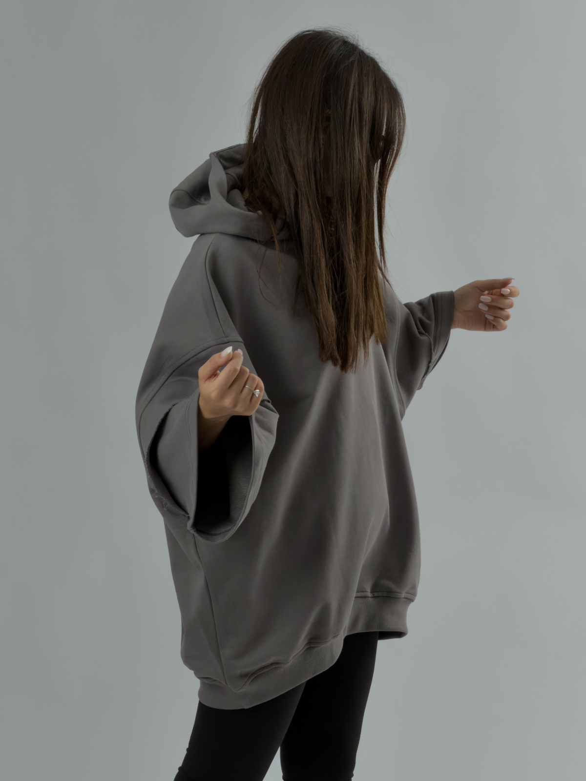 Oversize Kapüşonlu Antrasit Kadın Hoodie COC3499