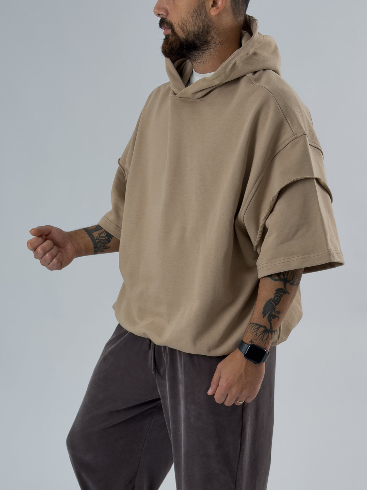 Oversize Kapüşonlu Bej Erkek Hoodie COC3479
