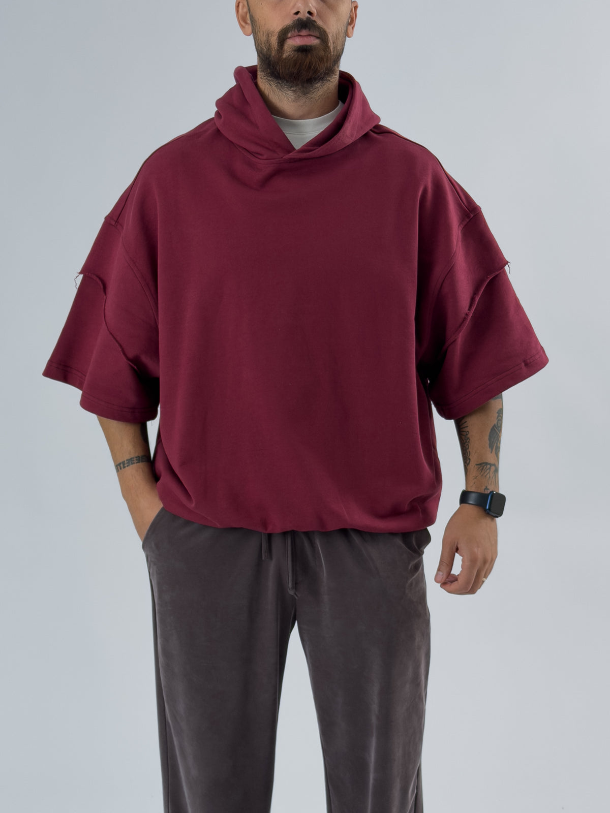 Oversize Kapüşonlu Bordo Erkek Hoodie COC3480