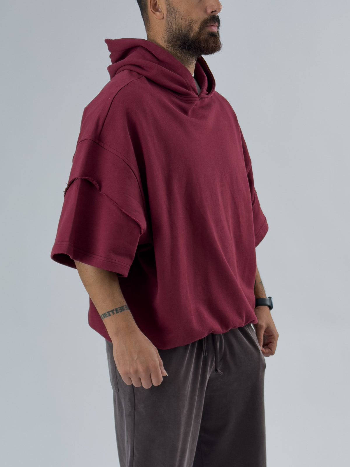 Oversize Kapüşonlu Bordo Erkek Hoodie COC3480