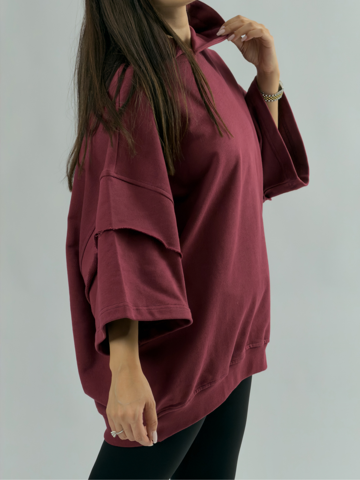 Oversize Kapüşonlu Bordo Kadın Hoodie COC3496