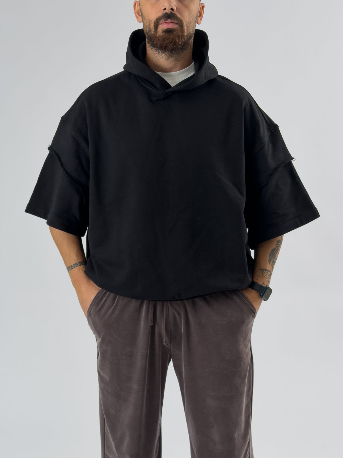Oversize Kapüşonlu Siyah Erkek Hoodie COC3478