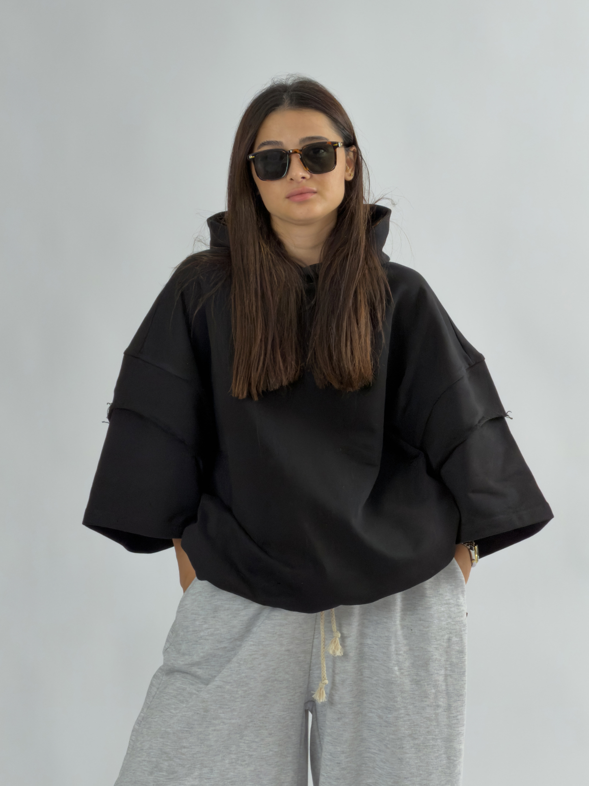 Oversize Kapüşonlu Siyah Kadın Hoodie COC3497