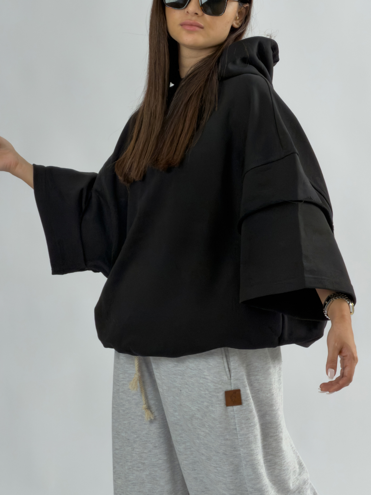 Oversize Kapüşonlu Siyah Kadın Hoodie COC3497